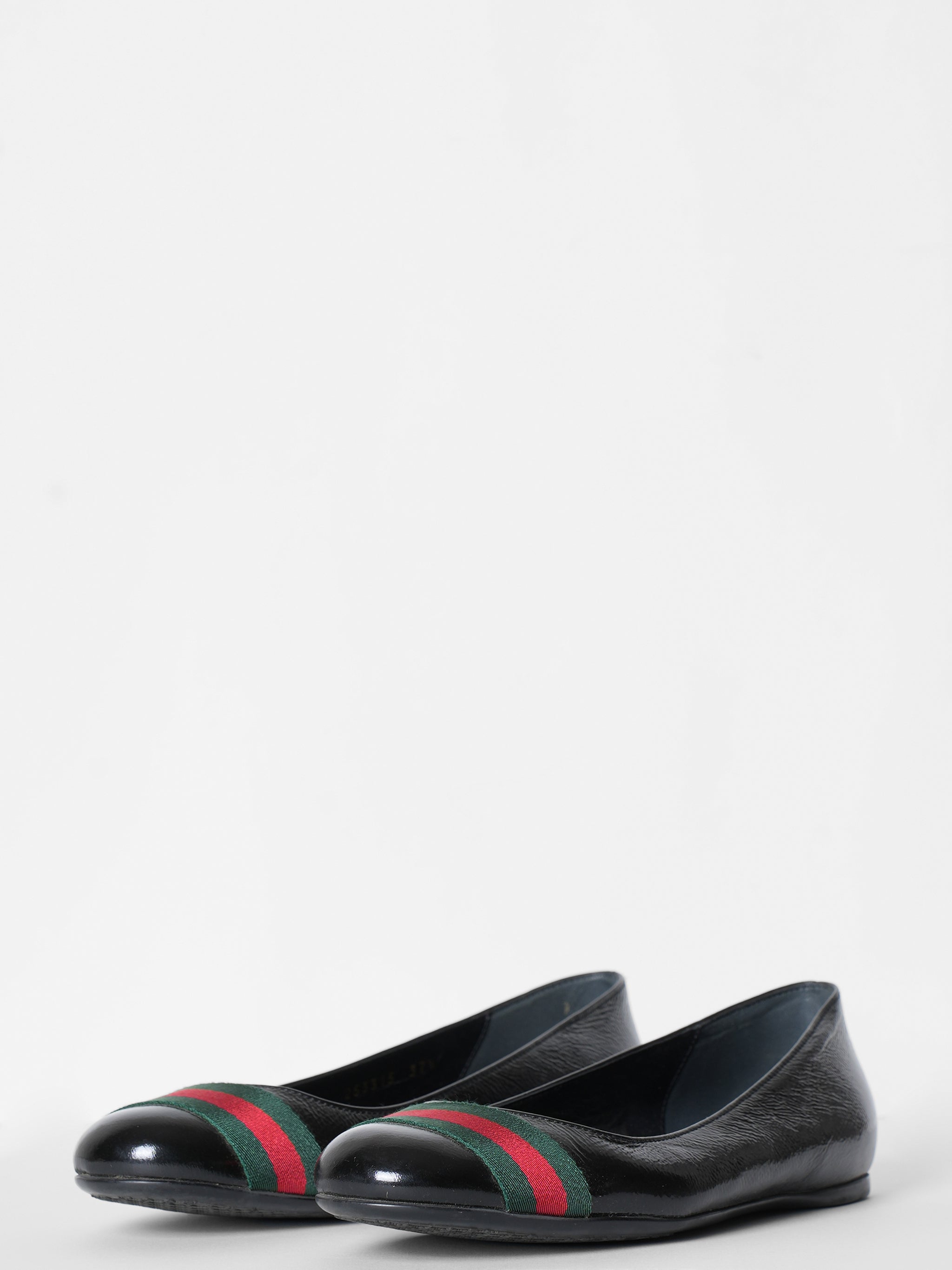 Gucci Black Patent leather Web Ballet Flats