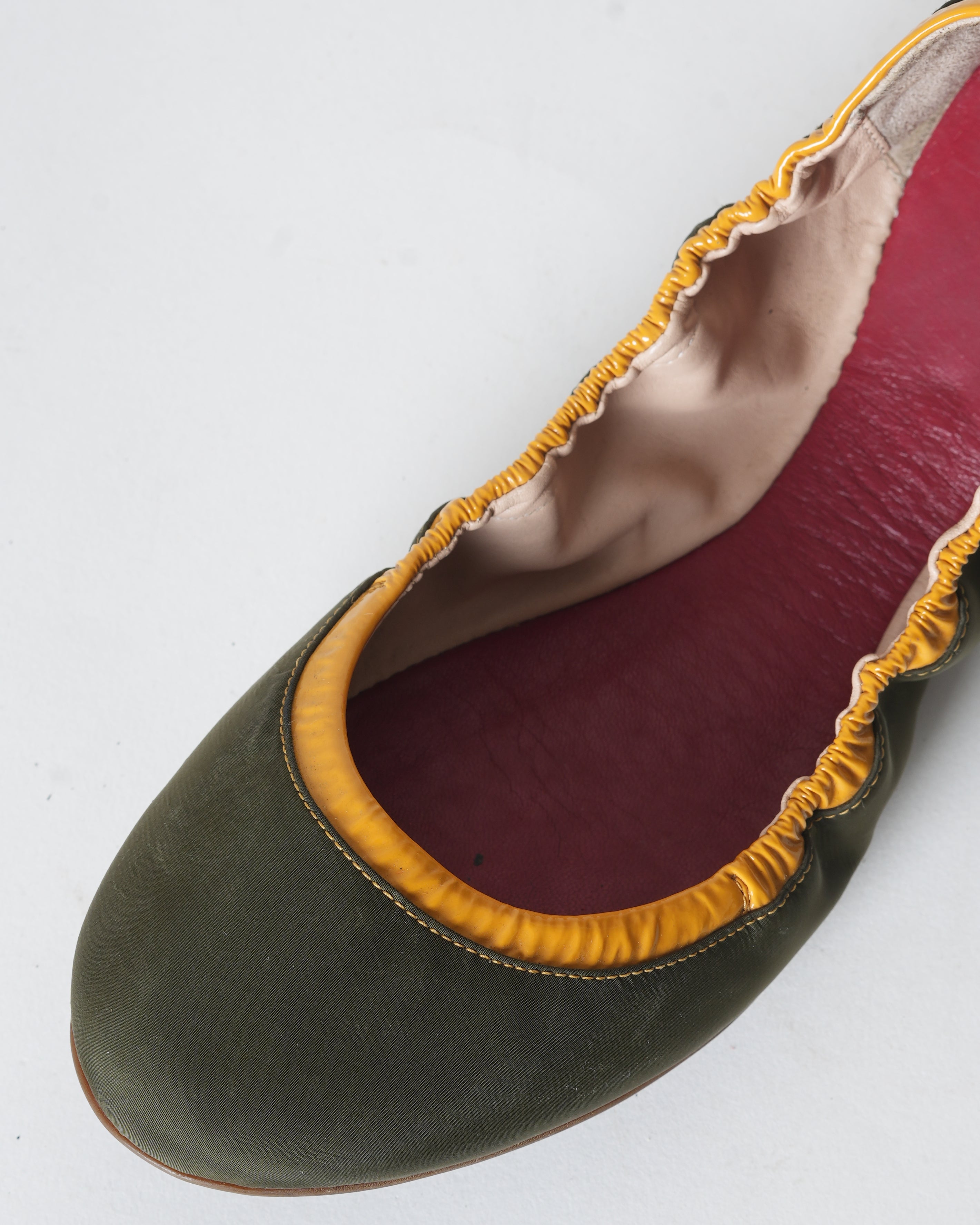 Bally Green & Yellow Ballerina Flats In Vegan Leather