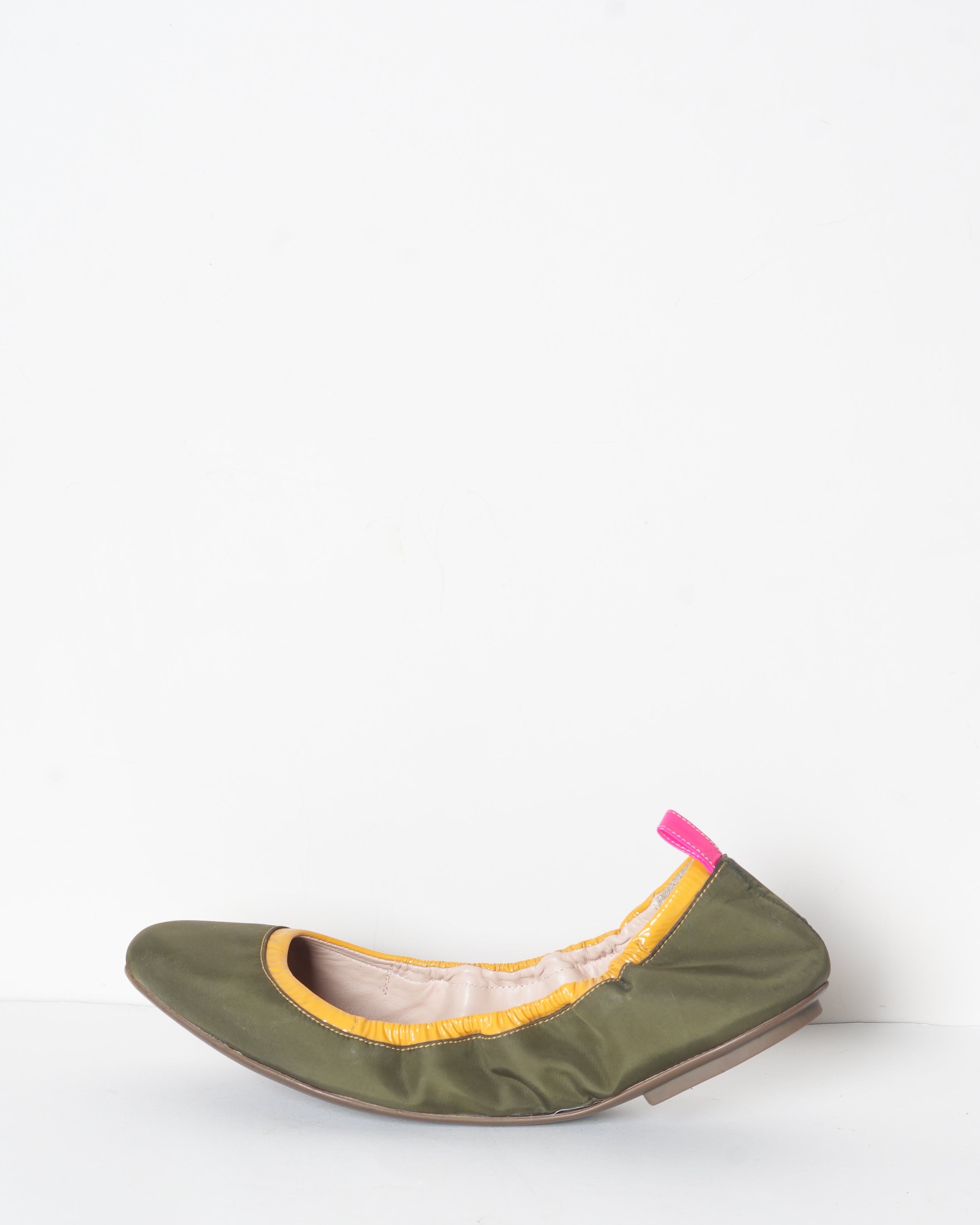 Bally Green & Yellow Ballerina Flats In Vegan Leather