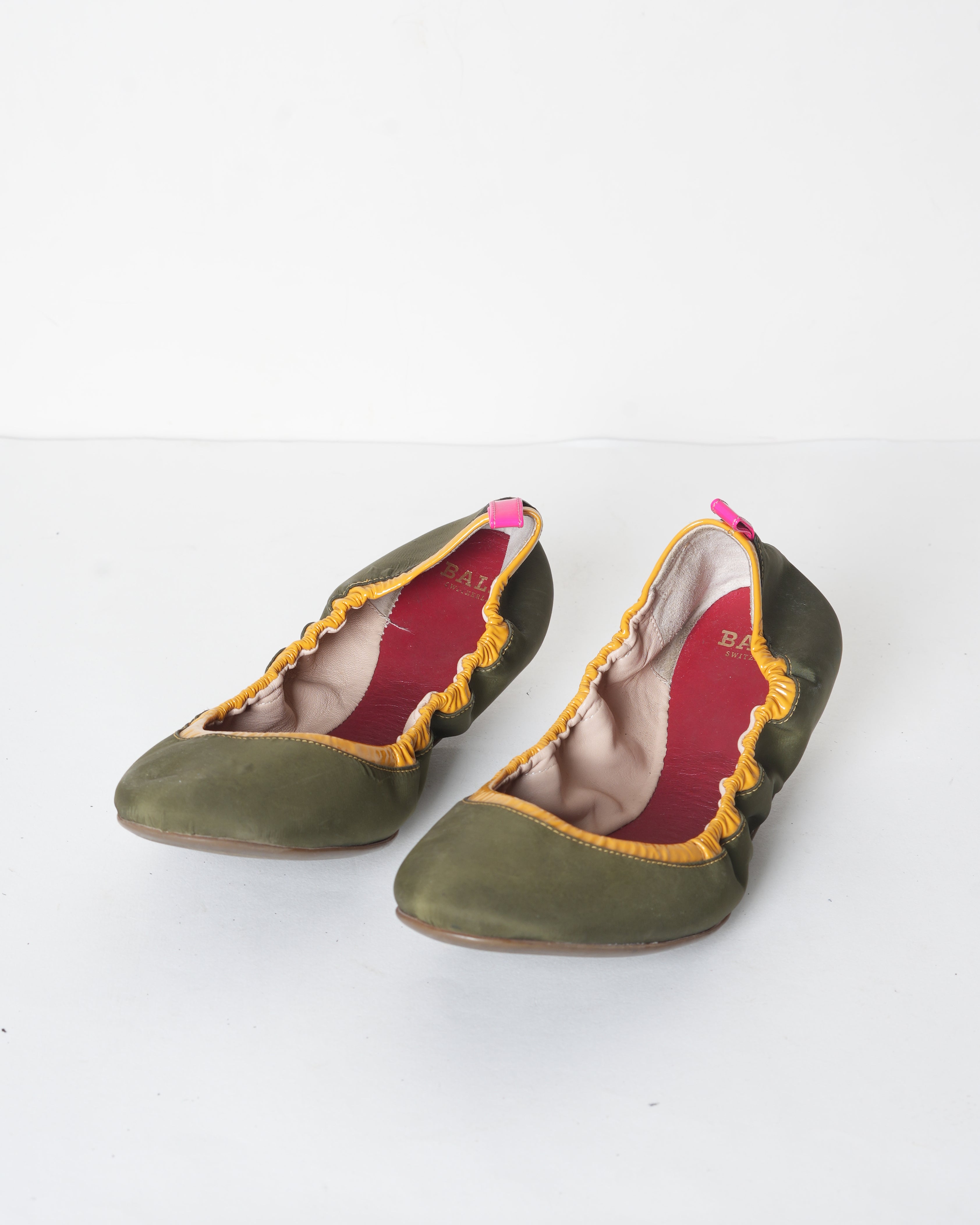 Bally Green & Yellow Ballerina Flats In Vegan Leather