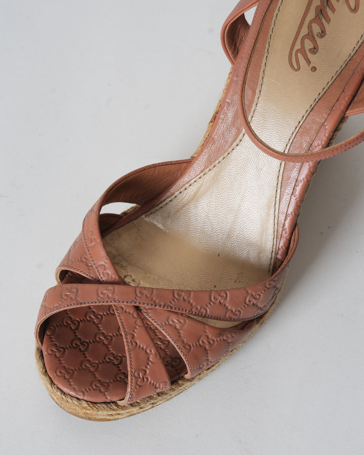 Gucci Pink Leather Wedges Platform Espadrille Wedges