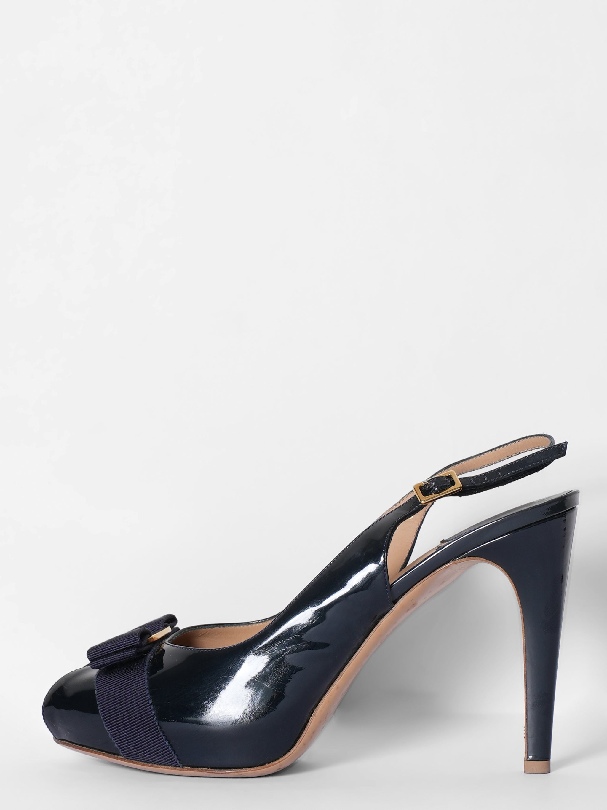 Salvatore Ferragamo Ink Blue 'T' Slingback Platform Sandals