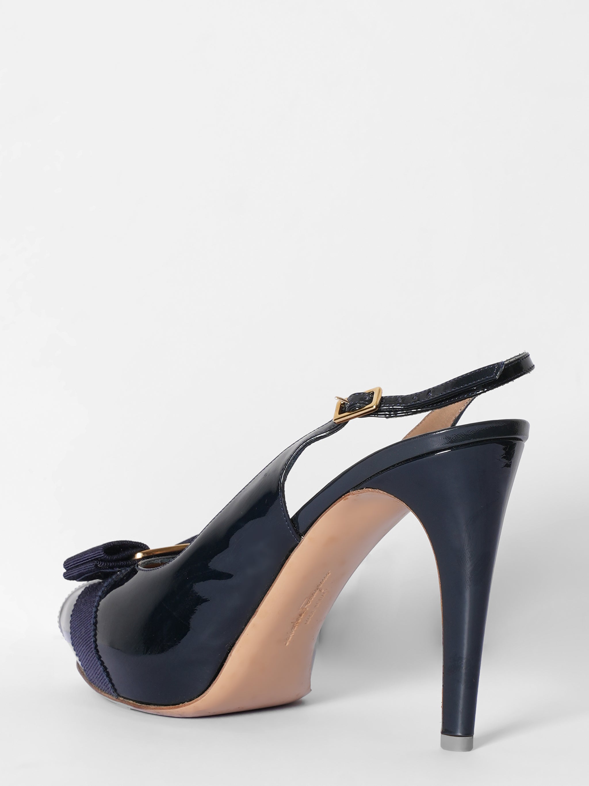 Salvatore Ferragamo Ink Blue 'T' Slingback Platform Sandals