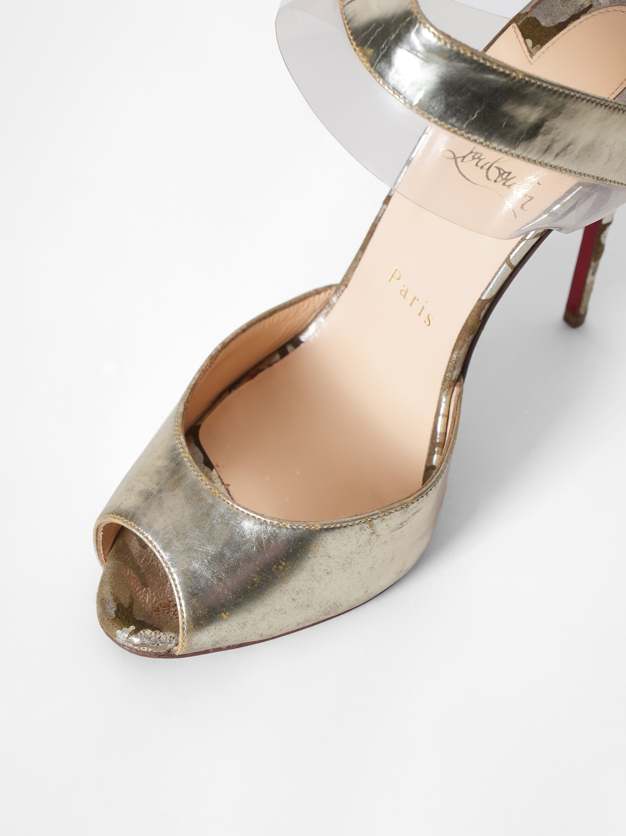 Christian Louboutin Metallic Gold Ankle Strap Camouflage Pumps