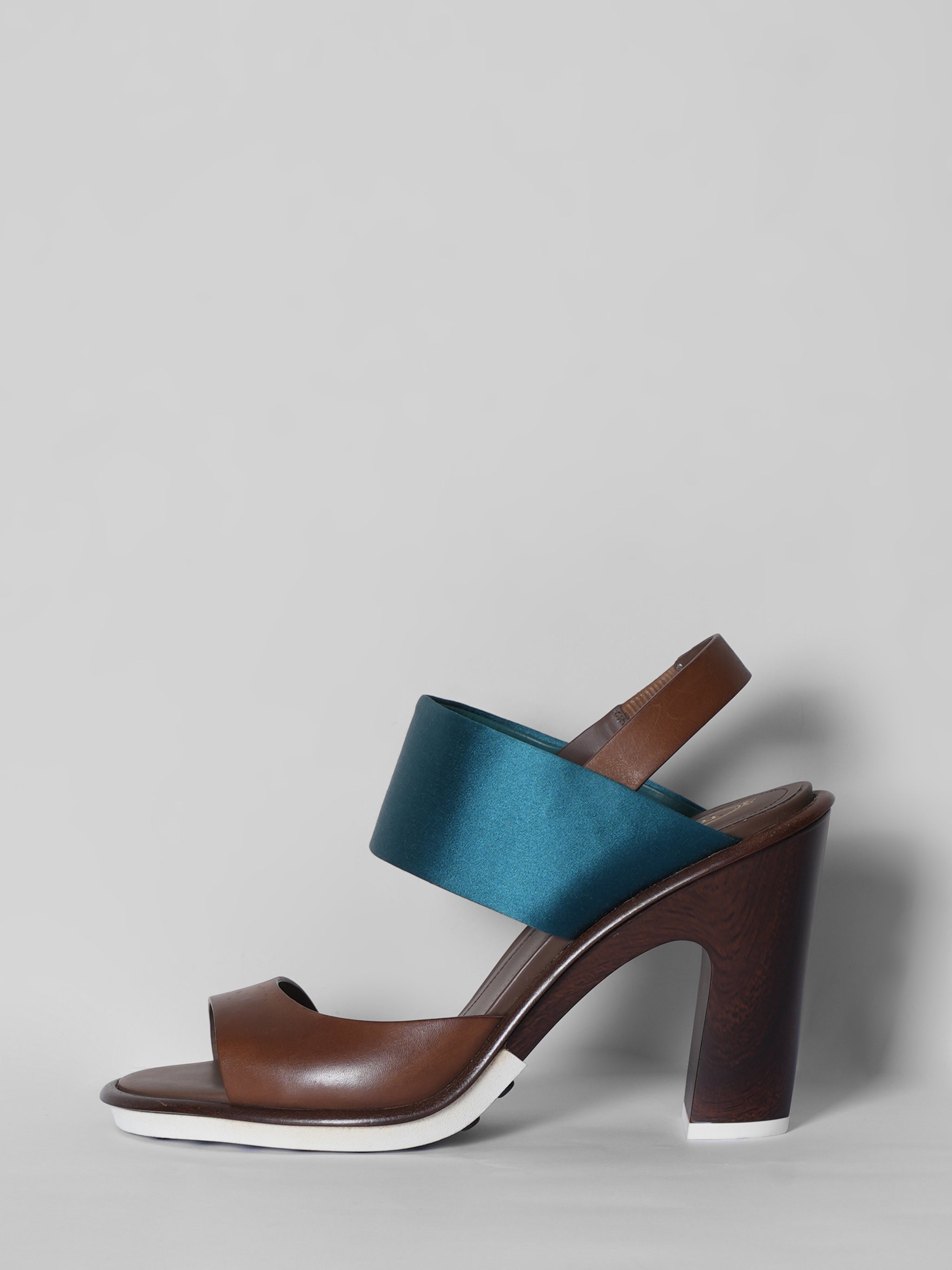 New Tod's Two Tone Leather And Satin Heels