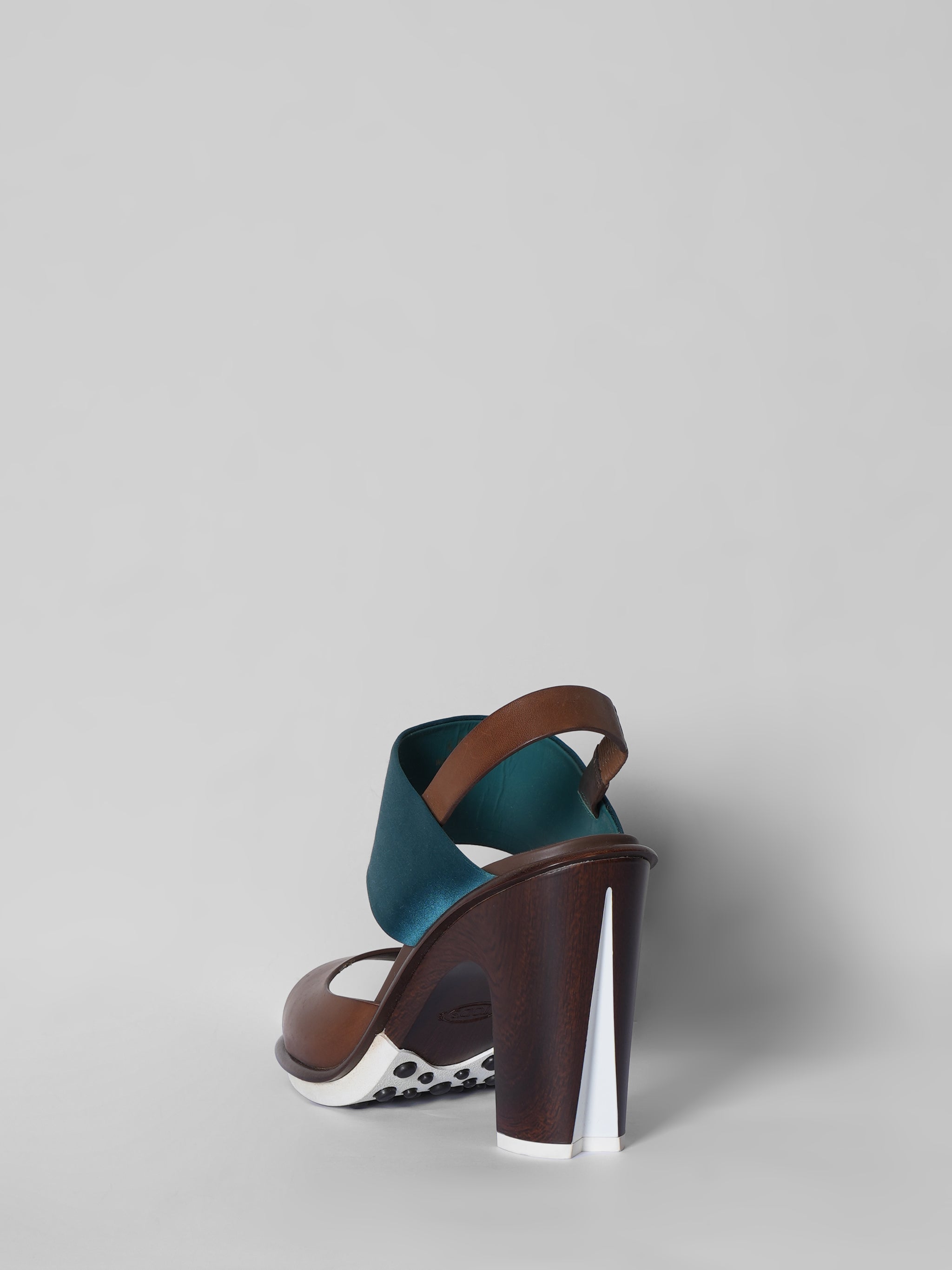 New Tod's Two Tone Leather And Satin Heels