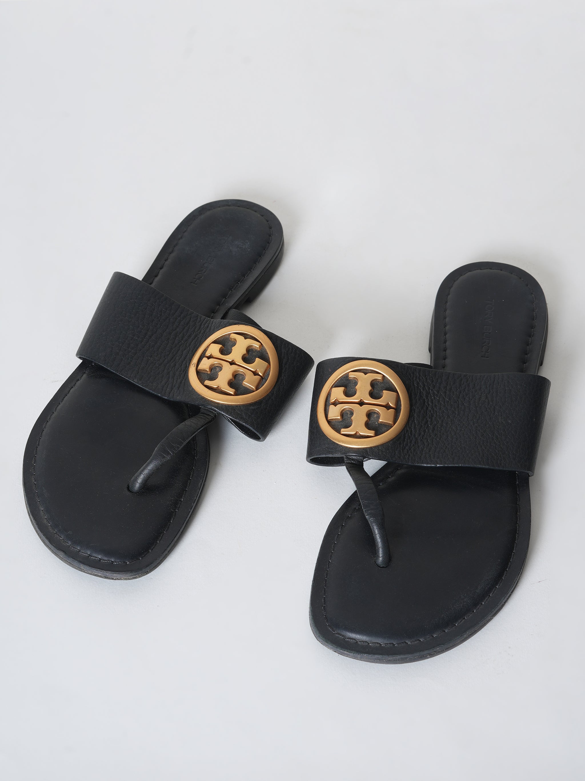 Tory Burch Black Benton Band Flat Thong Sandals