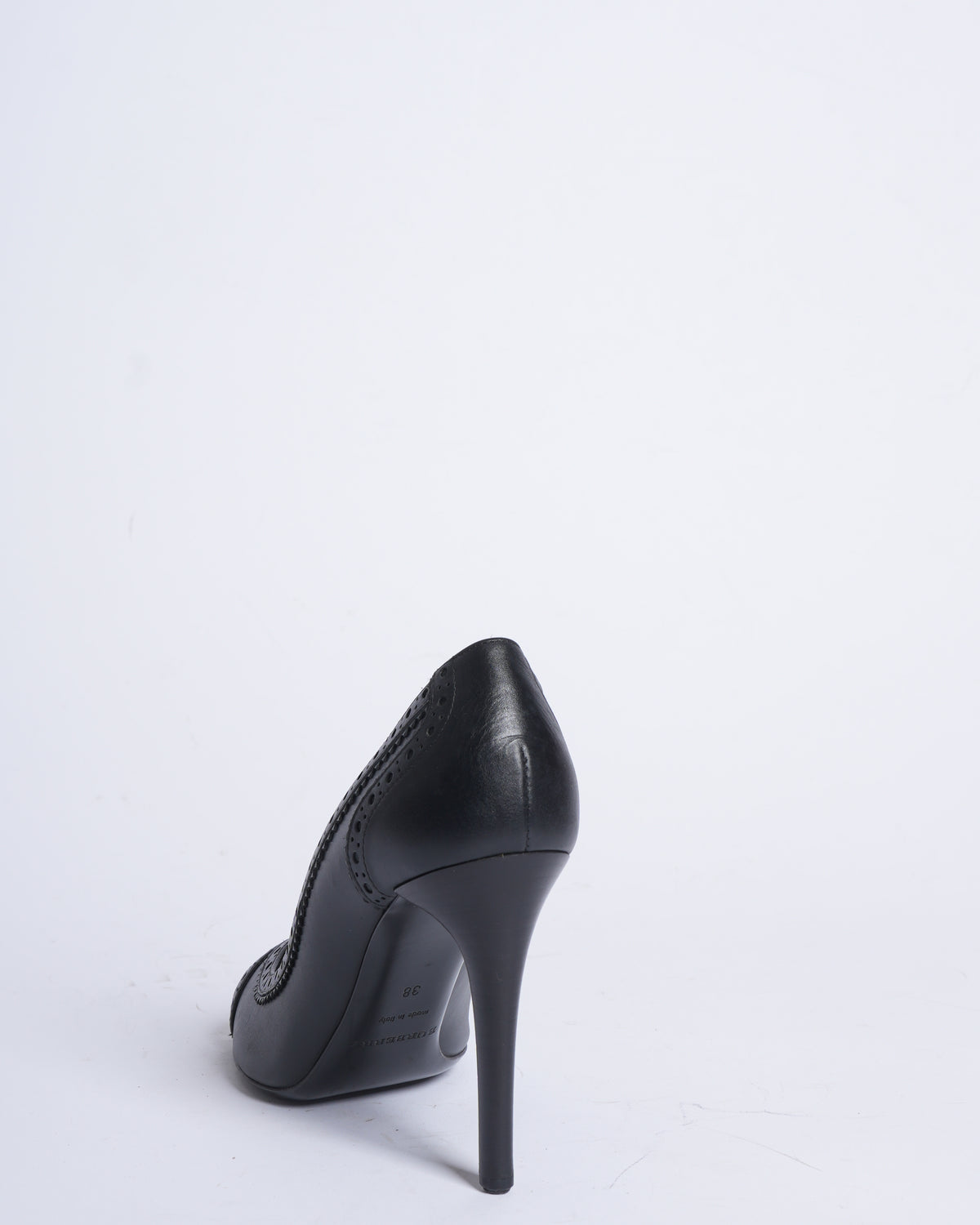 New Burberry black leather brogue peep toe pumps