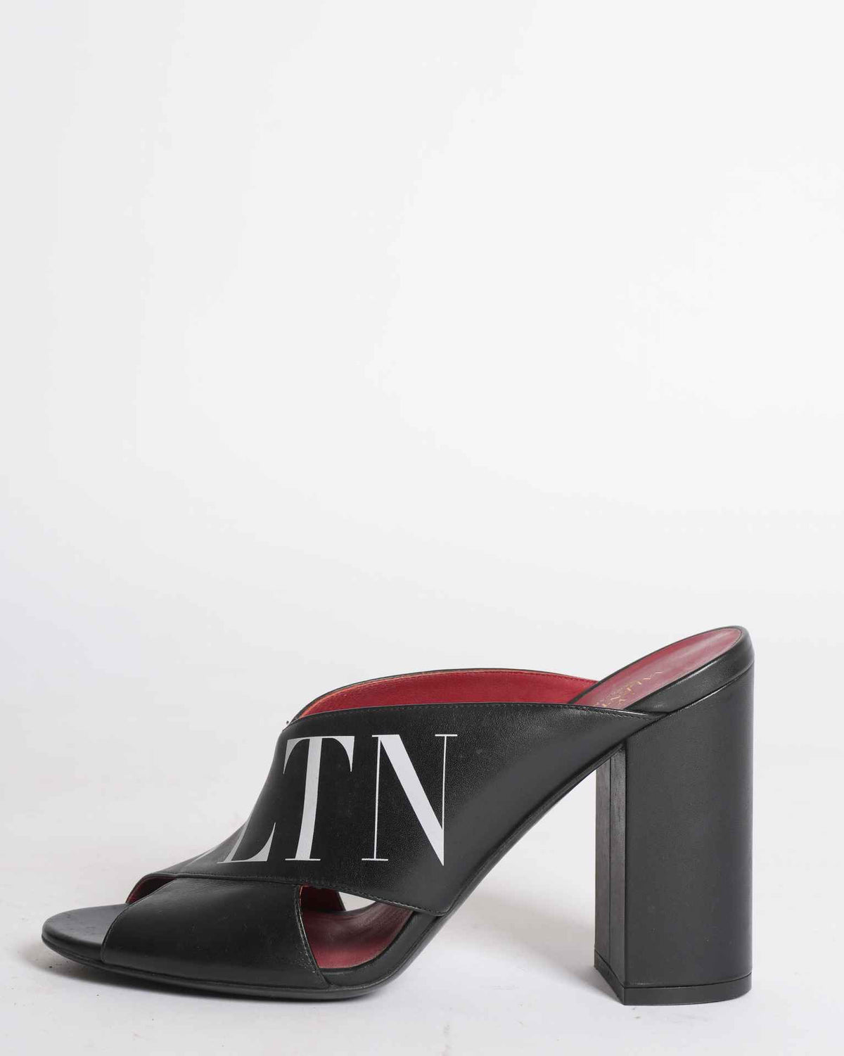 Valentino Black Leather VLTN Block Heel Mules