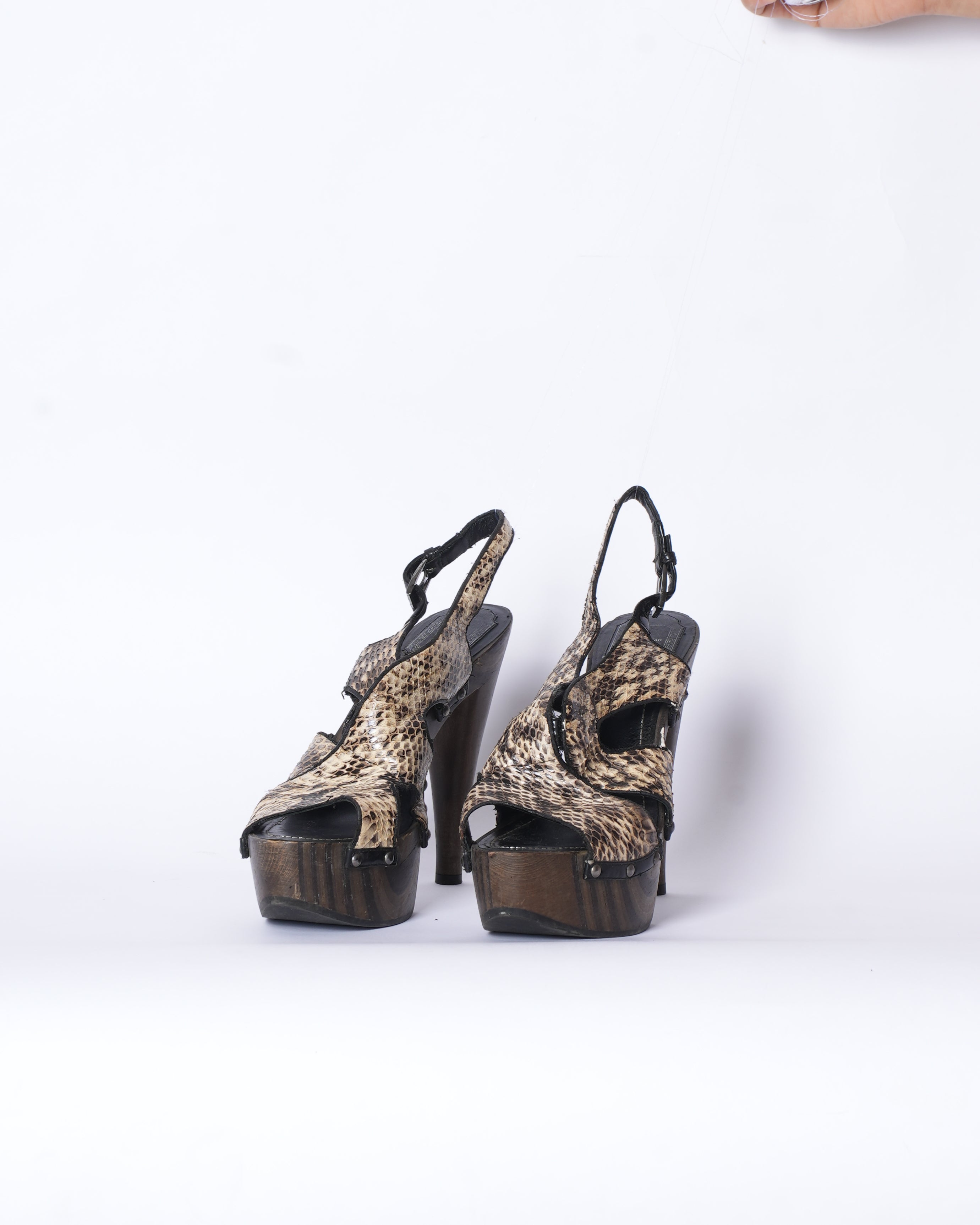 Christian Dior Beige Python Wooden Platform Heels