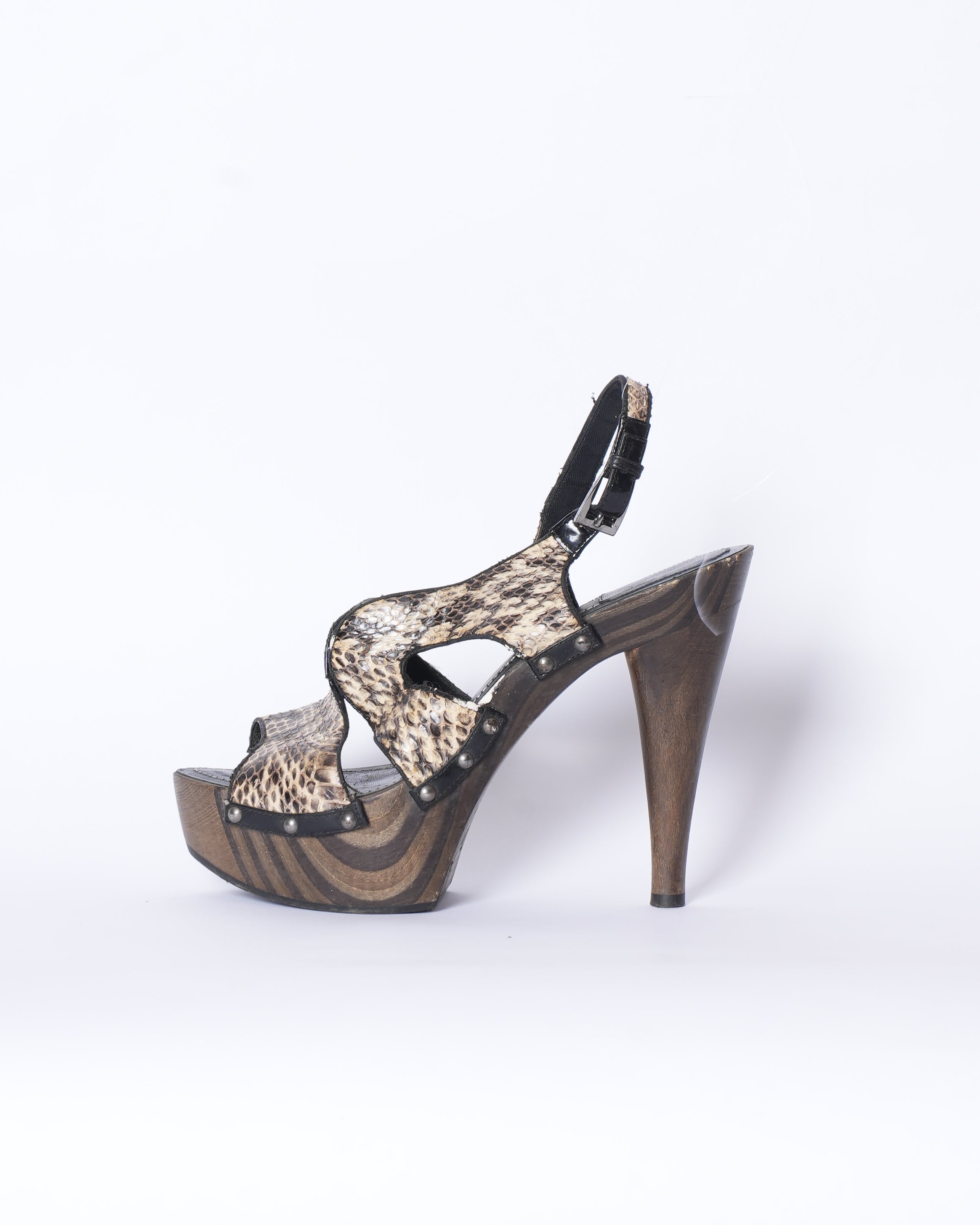 Christian Dior Beige Python Wooden Platform Heels