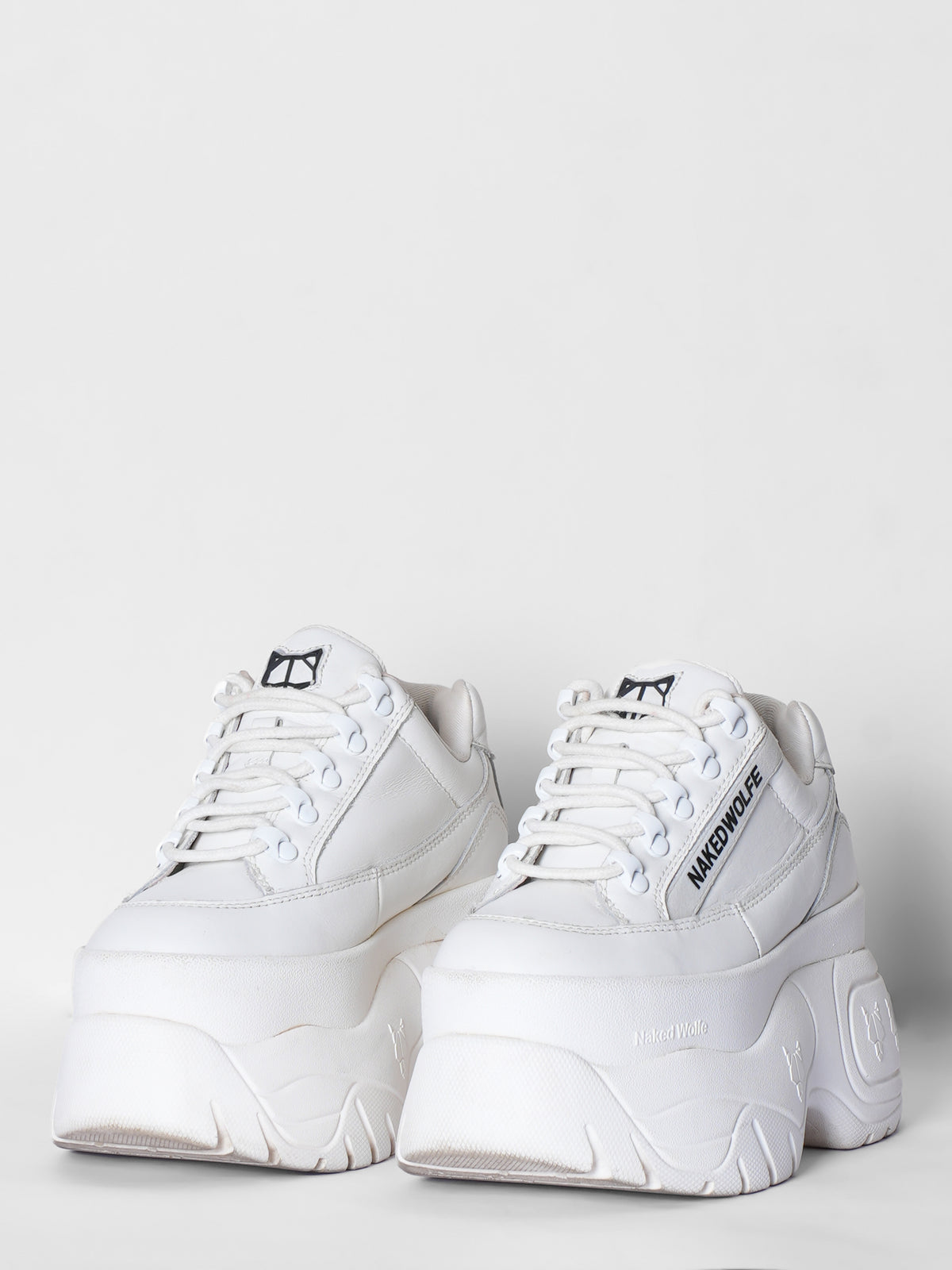 Naked Wolfe Sprinta White Leather Mega Platform Sneakers