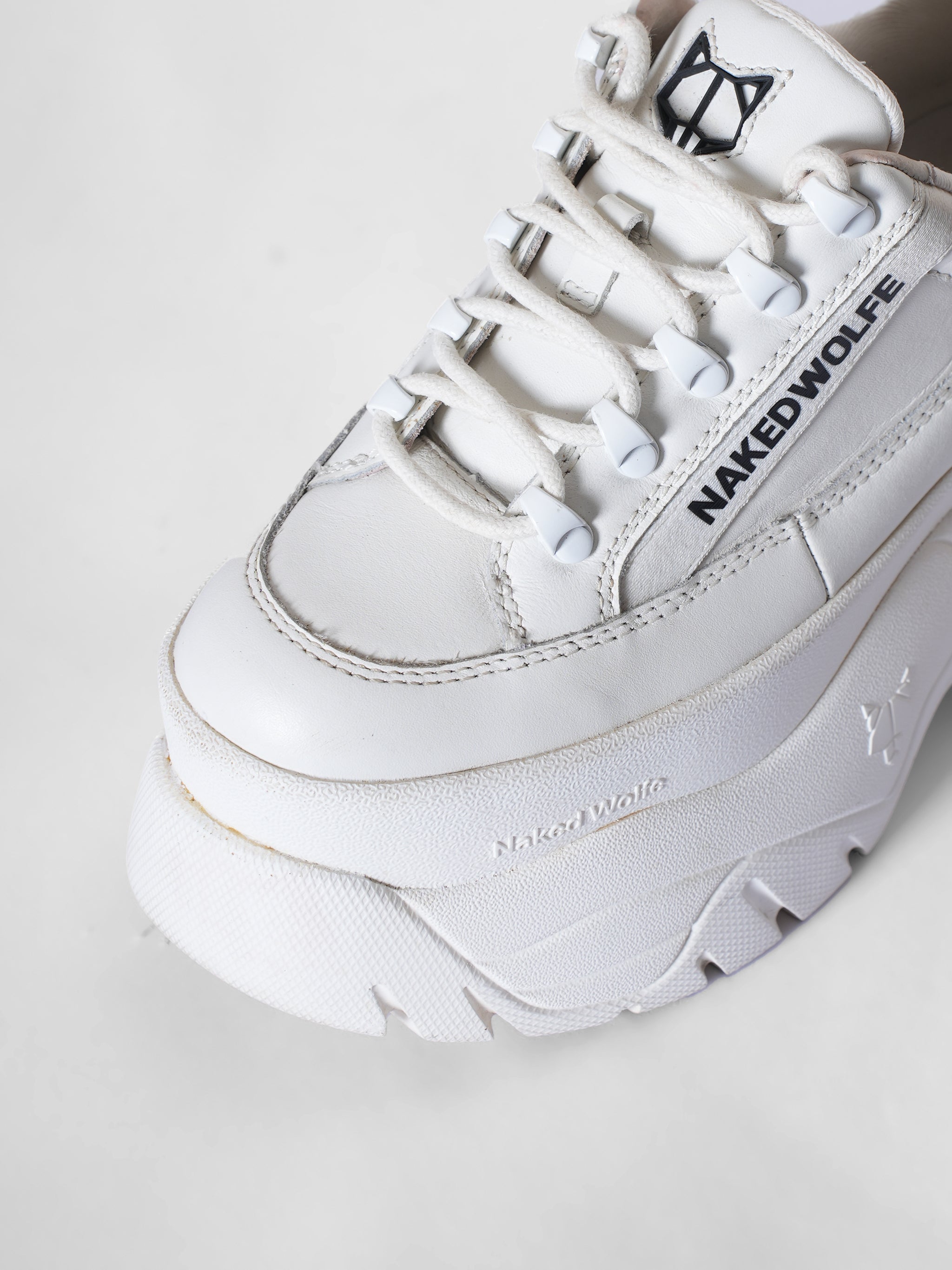 Naked Wolfe Sprinta White Leather Mega Platform Sneakers