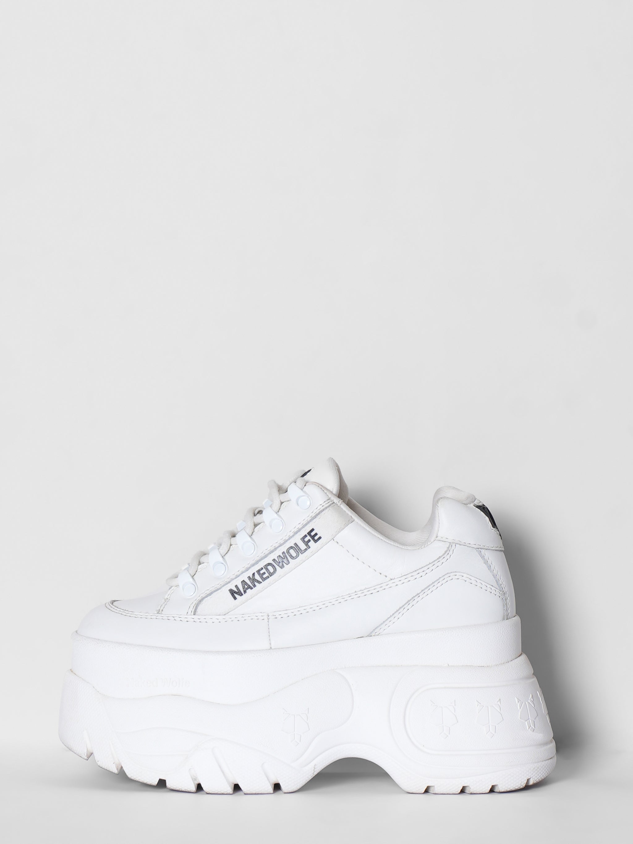 Naked Wolfe Sprinta White Leather Mega Platform Sneakers