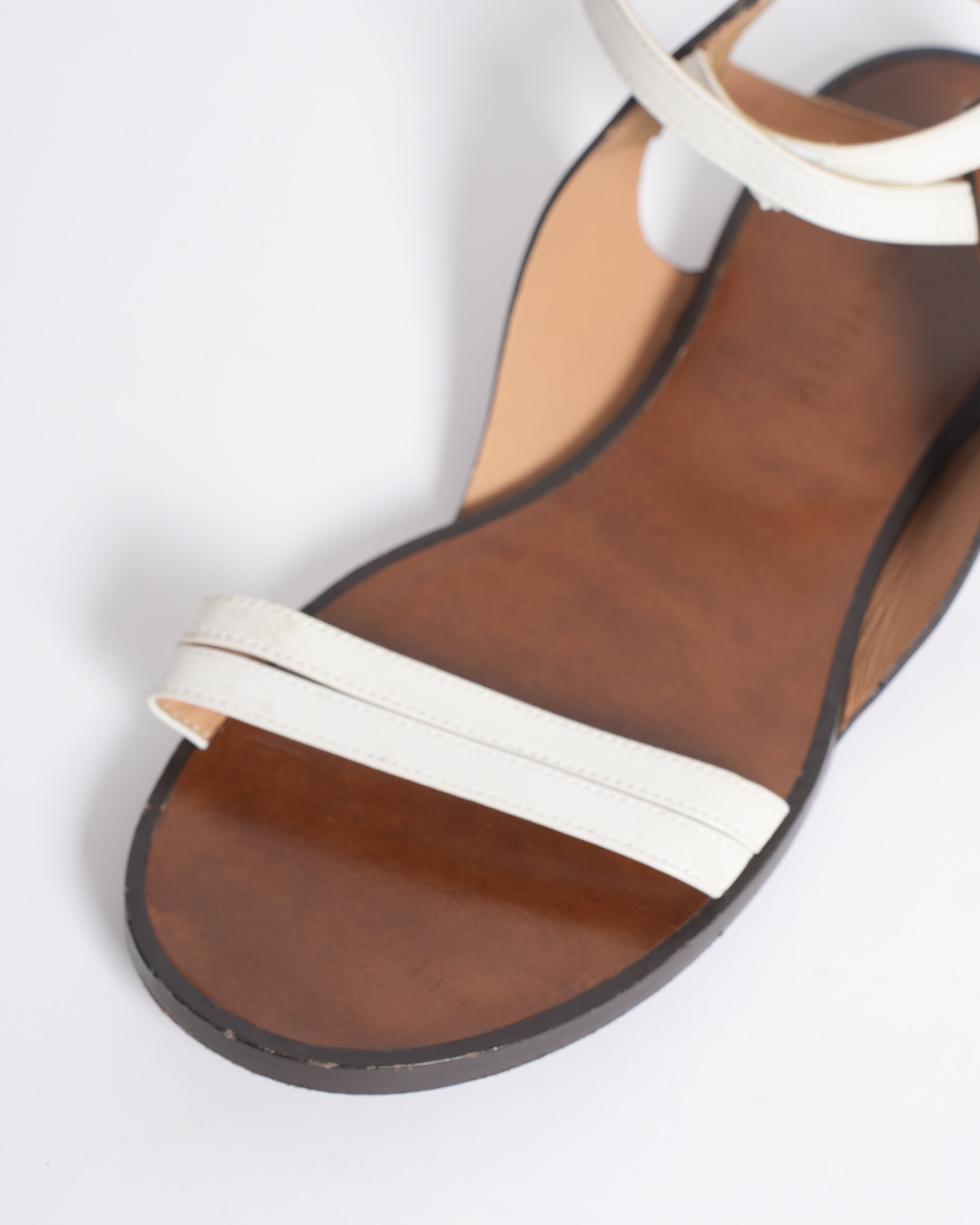 bottega brown flats with White Strap