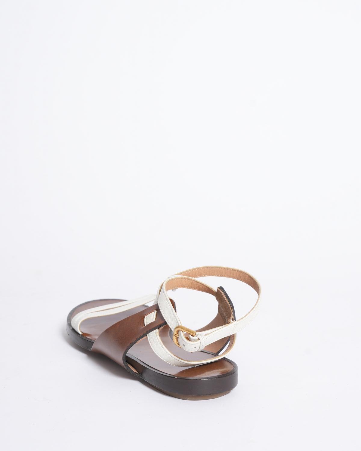 New Bottega Veneta brown flats with White Strap