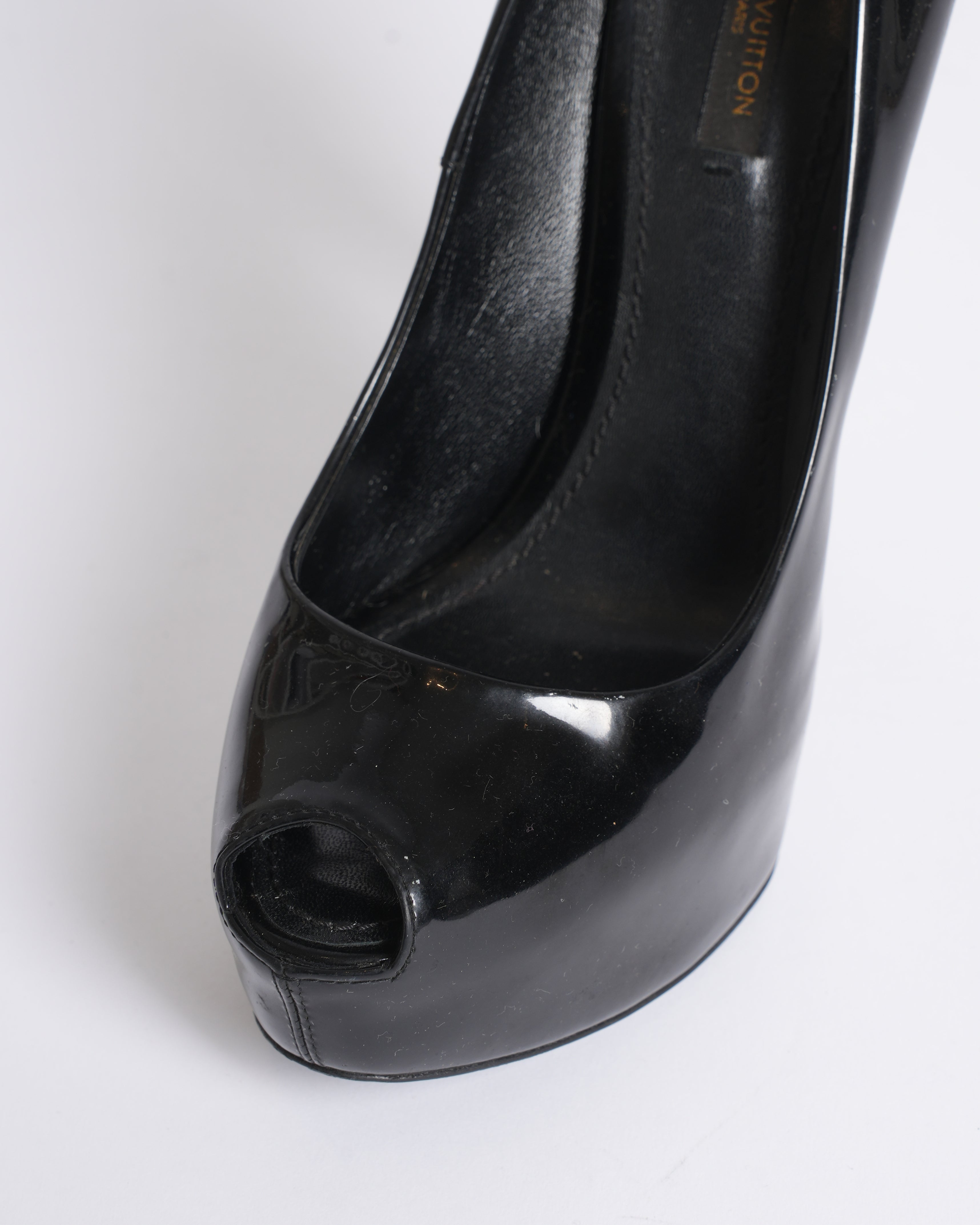Louis Vuitton Oh Really Black Patent Leather Peep-Toe Heels