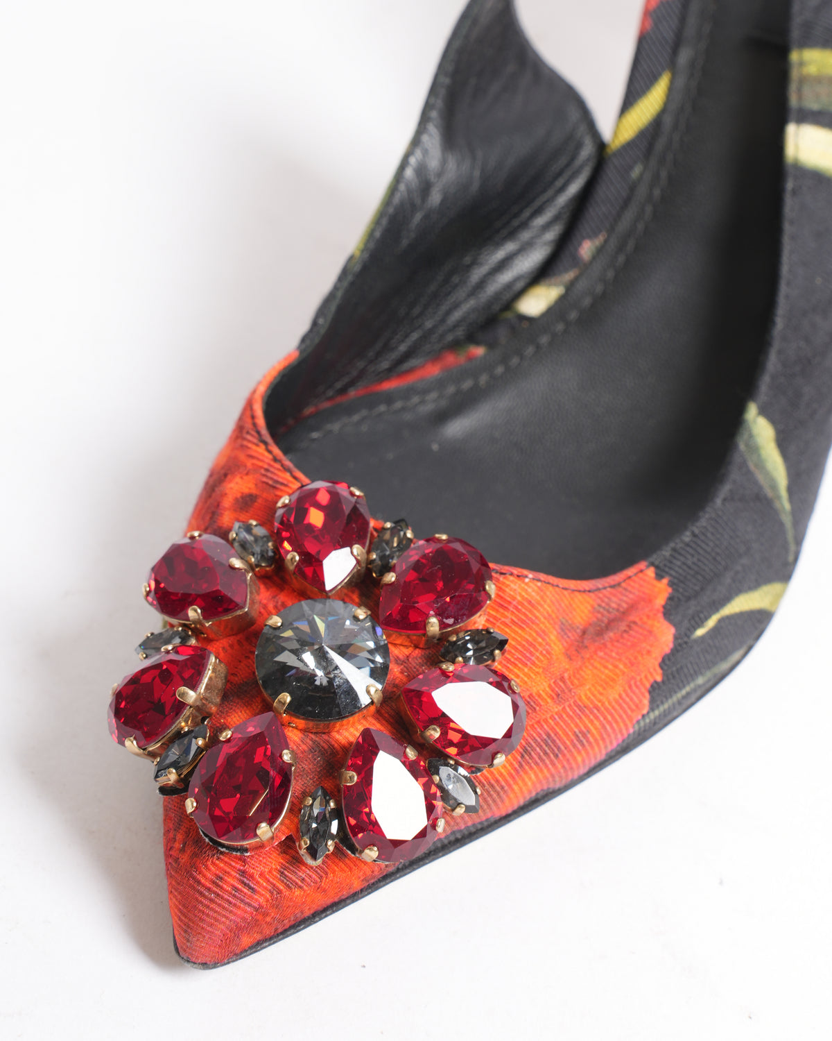 Dolce & Gabbana Floral Print Leaher Crystal Embellished Pumps