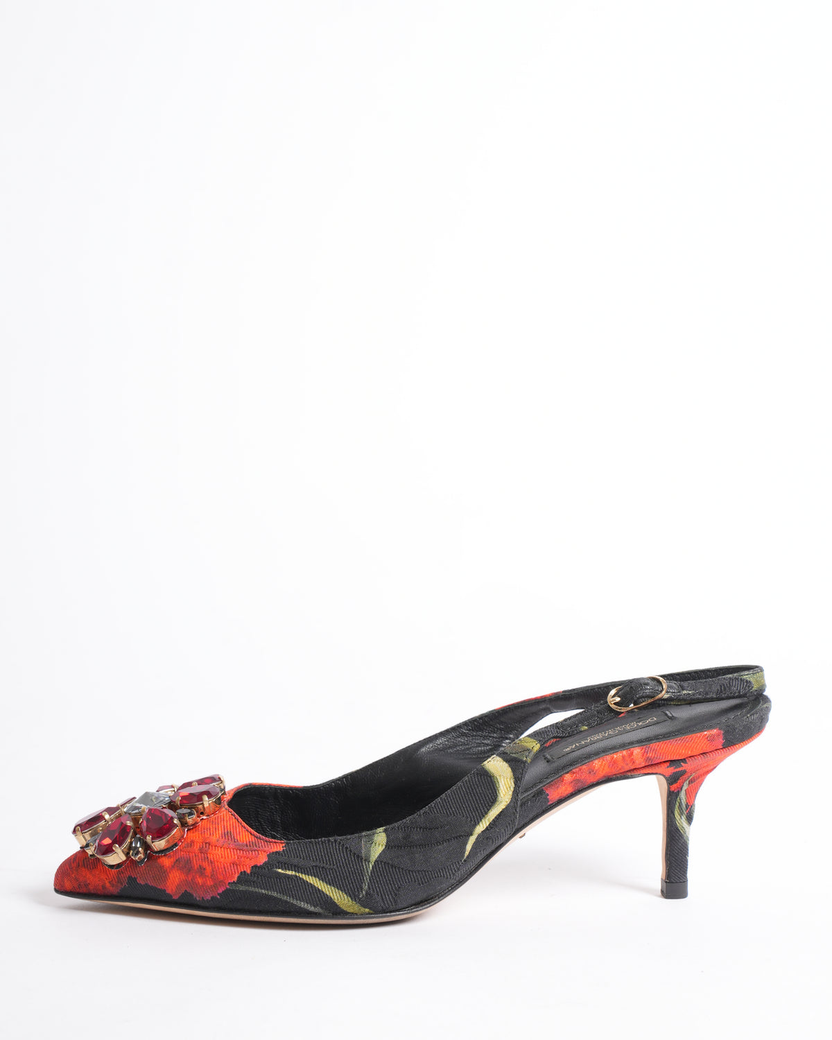 Dolce & Gabbana Floral Print Leaher Crystal Embellished Pumps