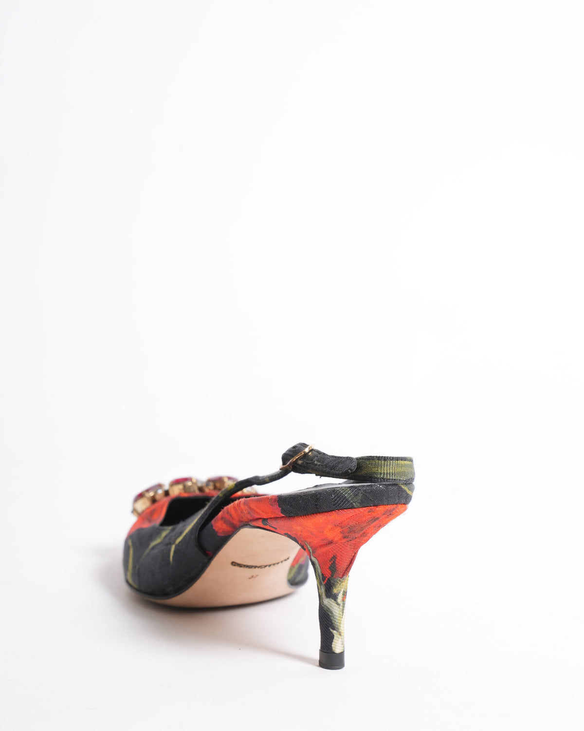 Dolce & Gabbana Floral Print Leaher Crystal Embellished Pumps