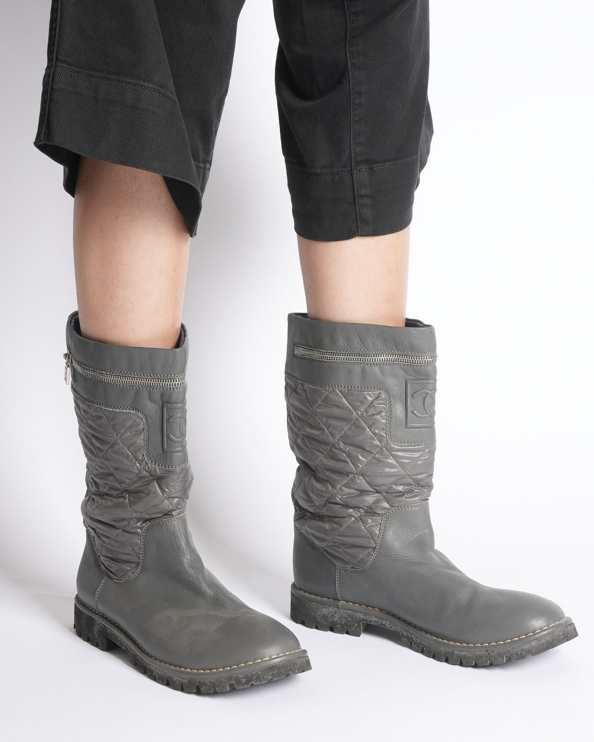 Chanel Quilted Leather Biker Women's Boots