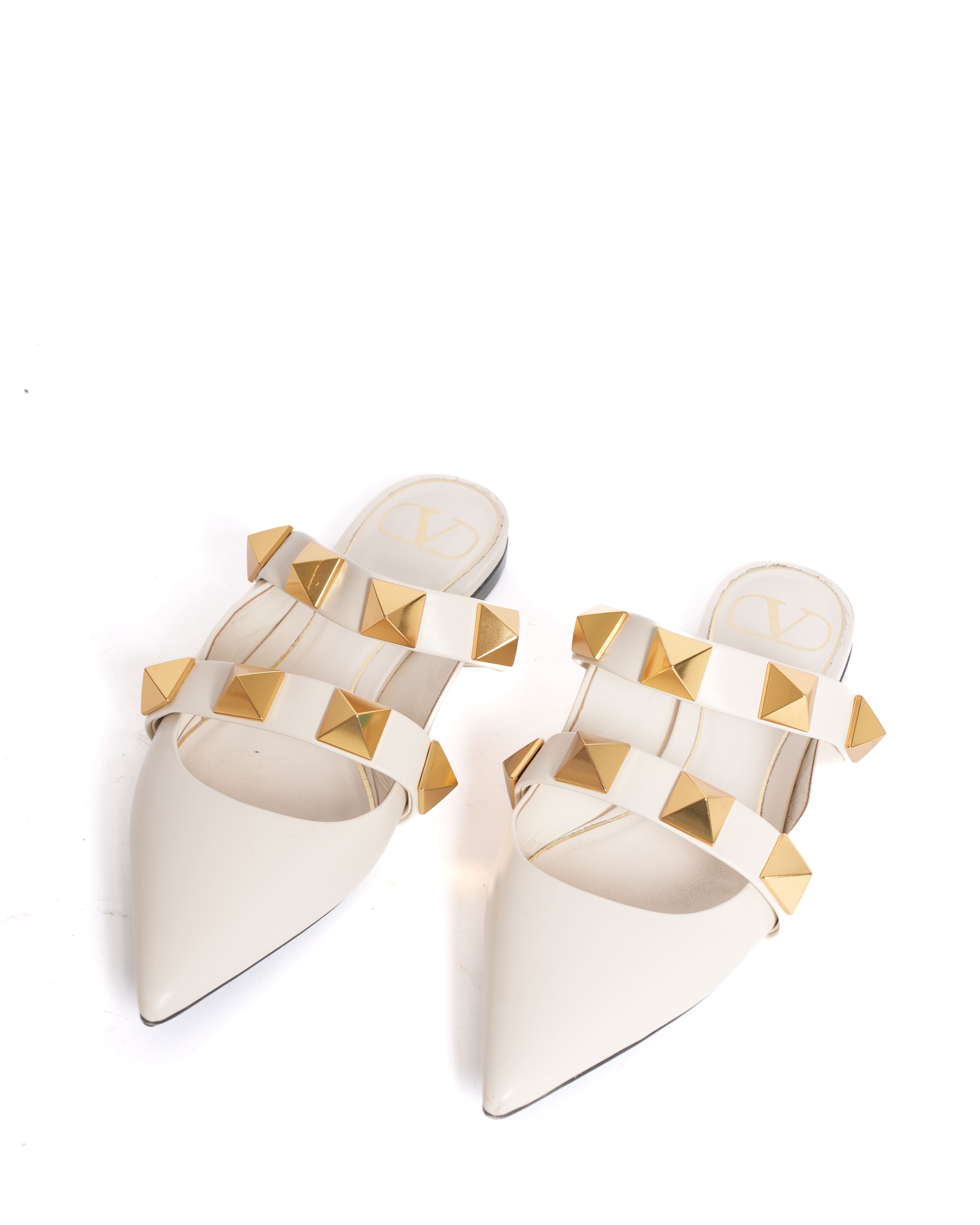 Valentino Garavani White Roman Stud Mules