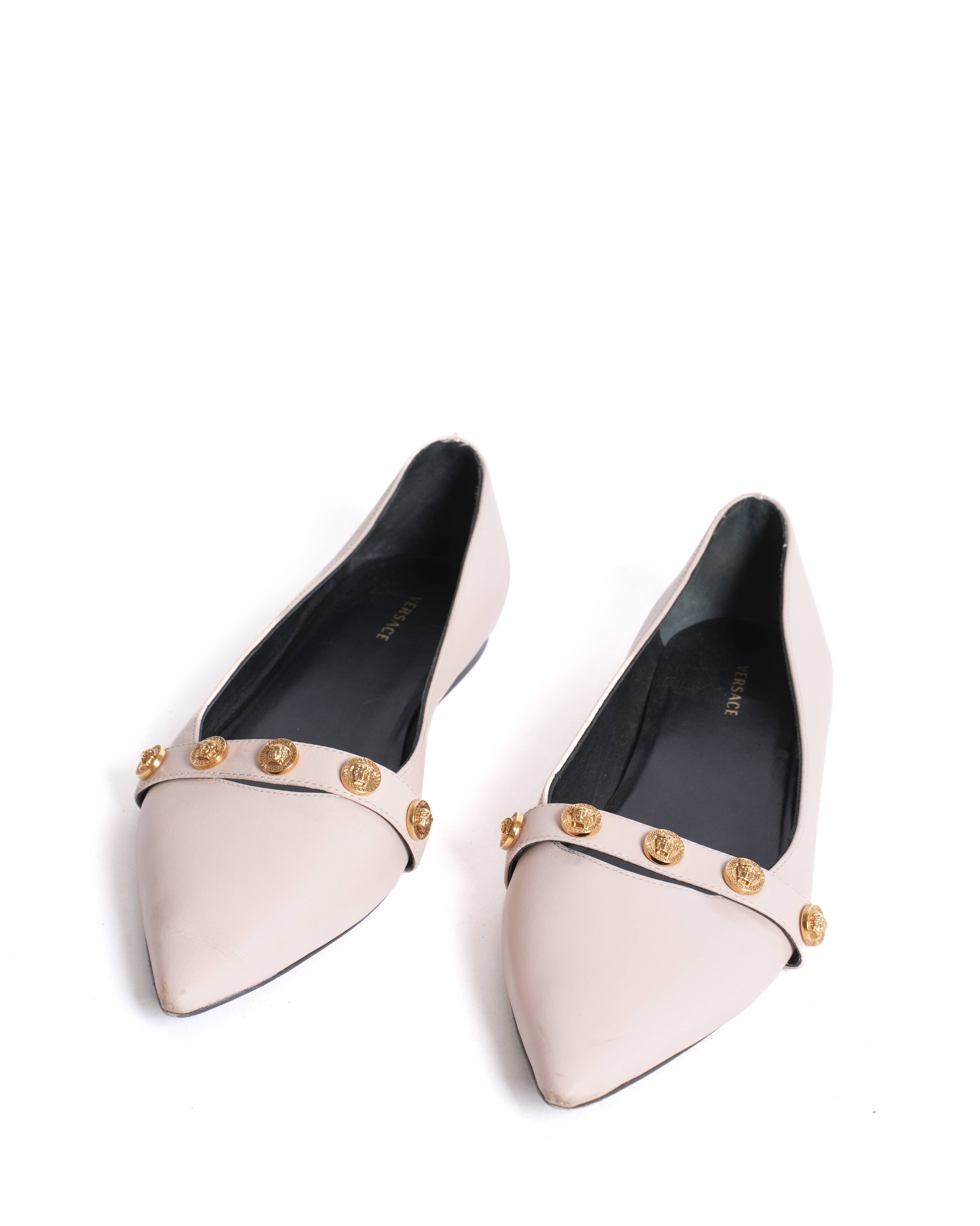 Versace Women's Dust Pink Metal Medusa Studs Ballet Flats Shoes