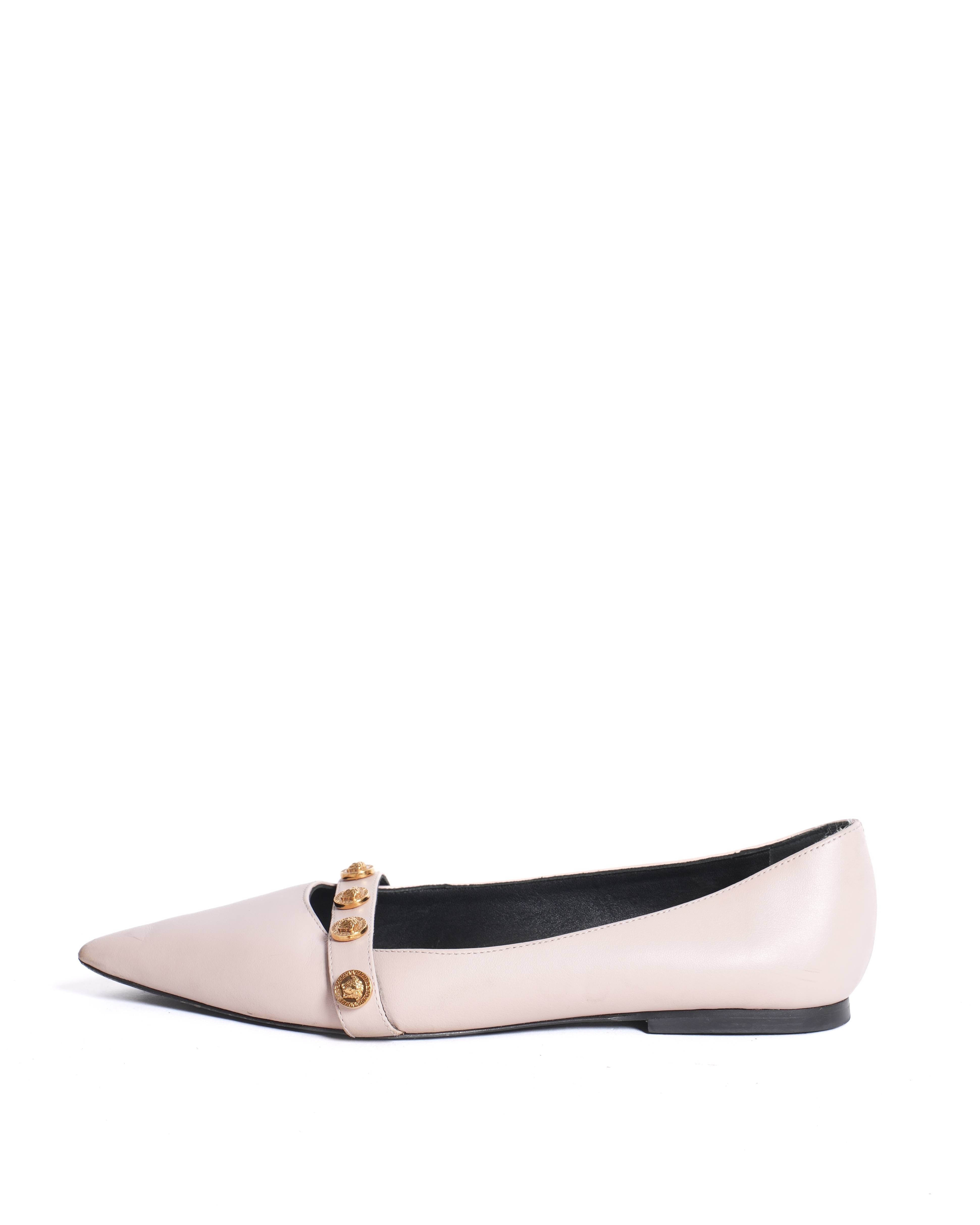 Versace Women's Dust Pink Metal Medusa Studs Ballet Flats Shoes