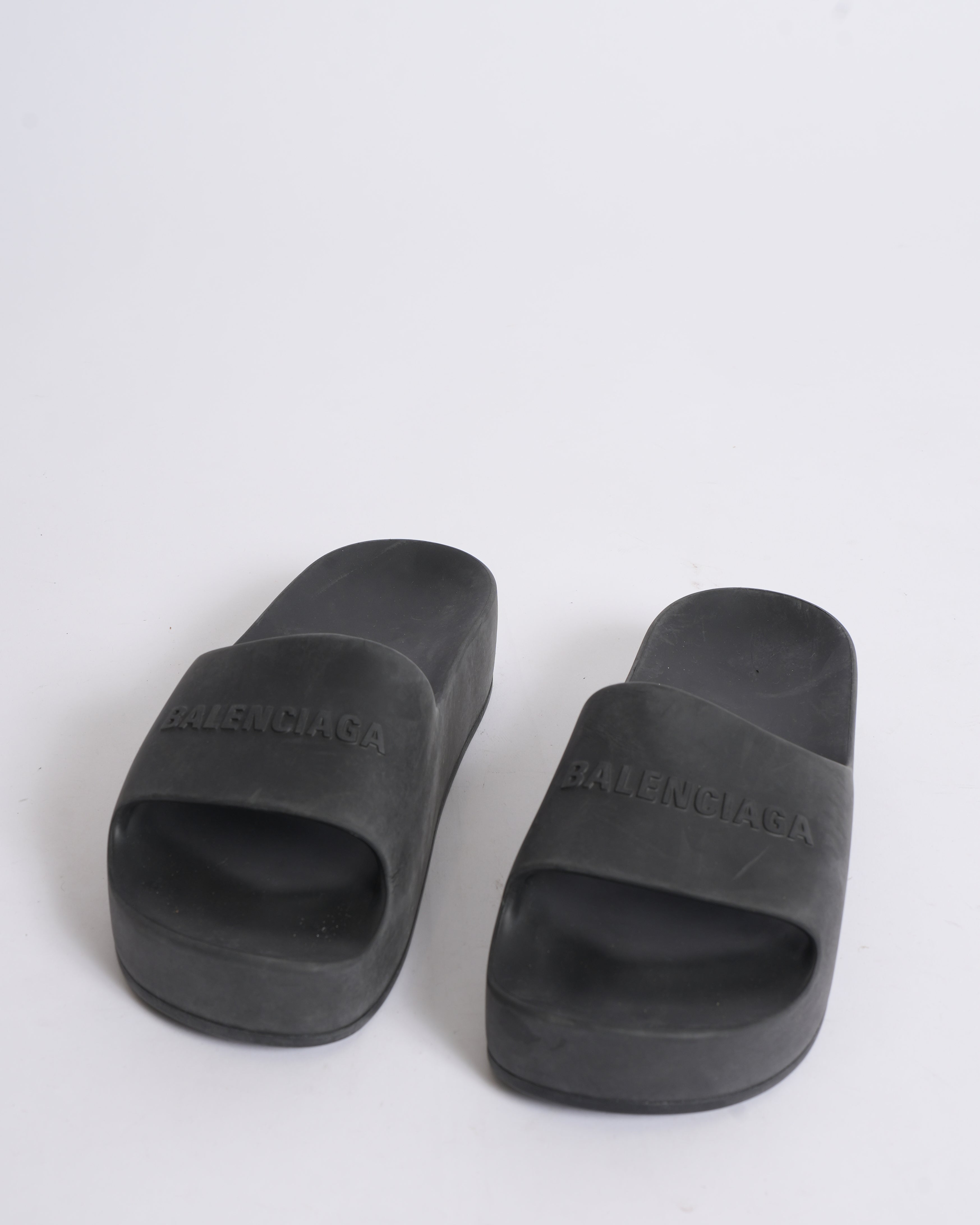 Balenciaga Black Rubber Platform Flat Slides