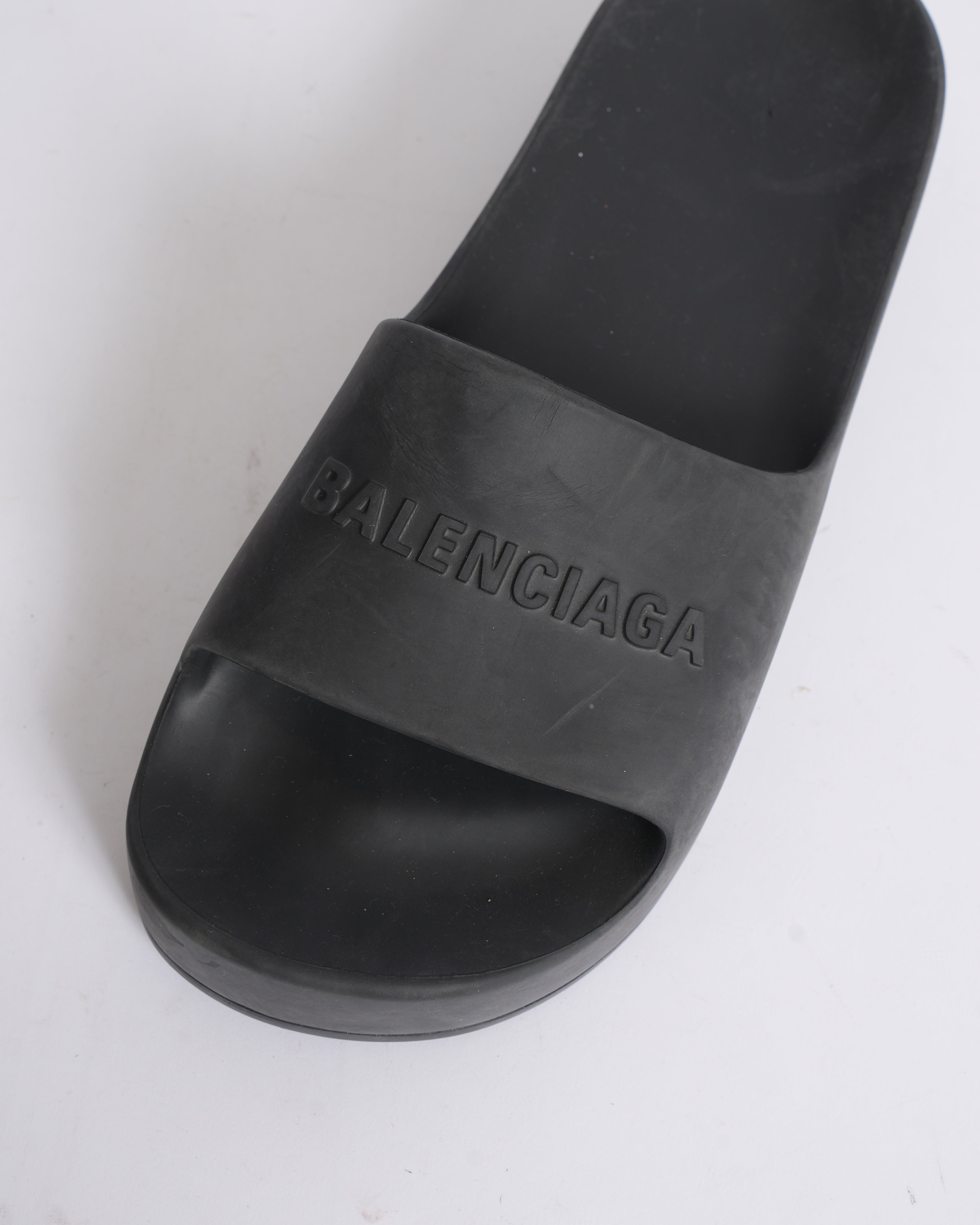 Balenciaga Black Rubber Platform Flat Slides