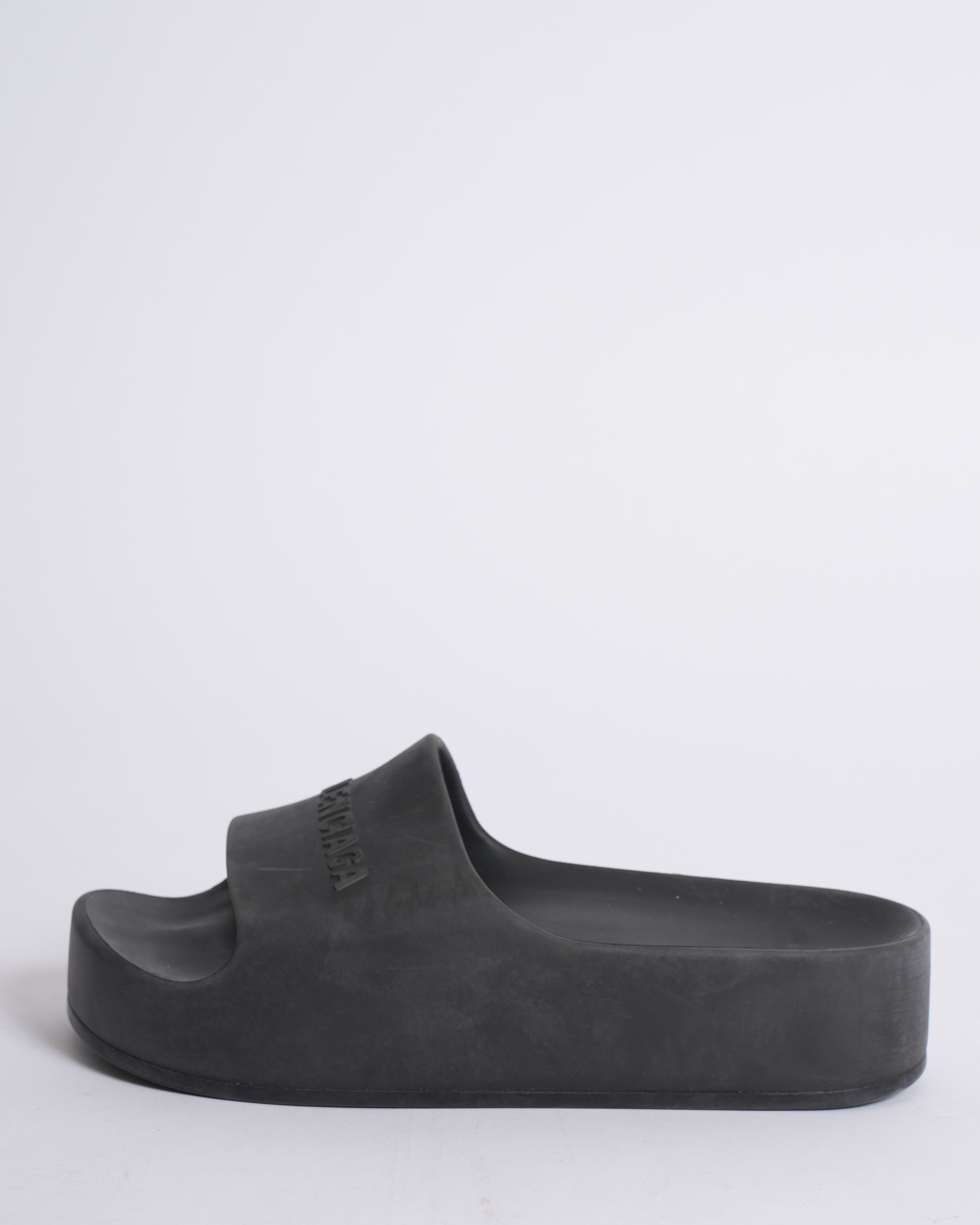 Balenciaga Black Rubber Platform Flat Slides