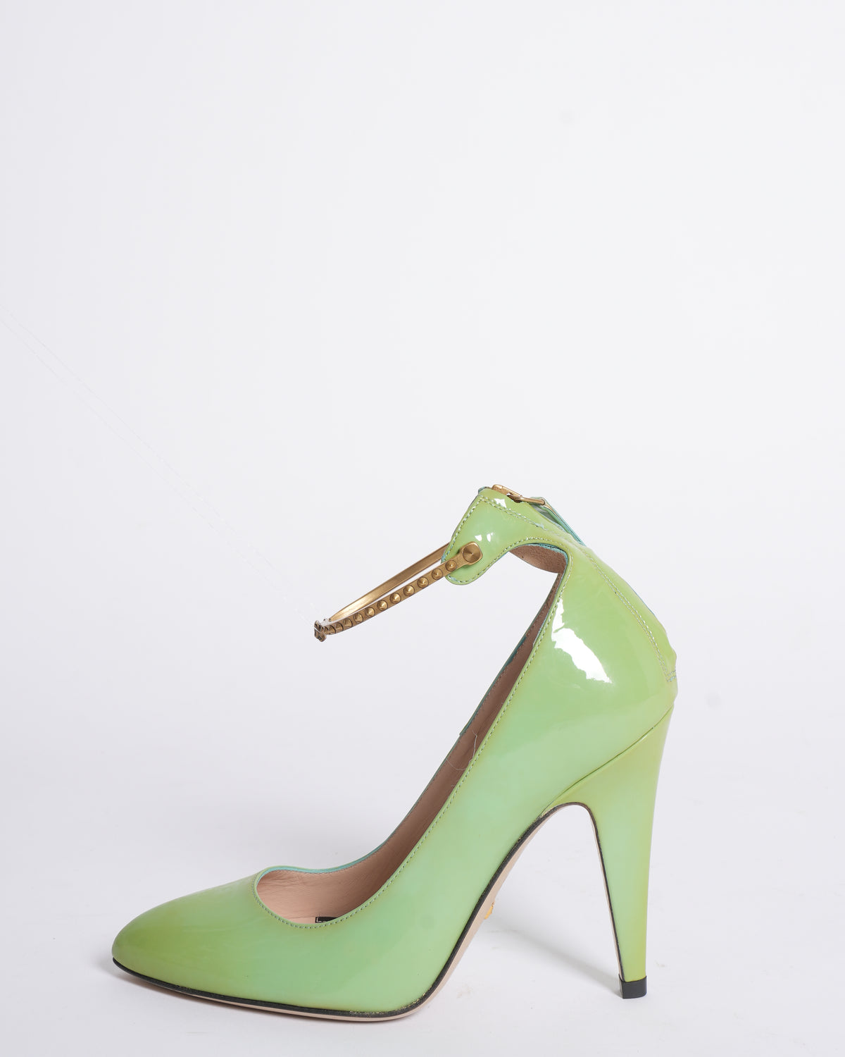 New Gucci Vernice Crystal Ankle Strap Pumps In Mint Colour