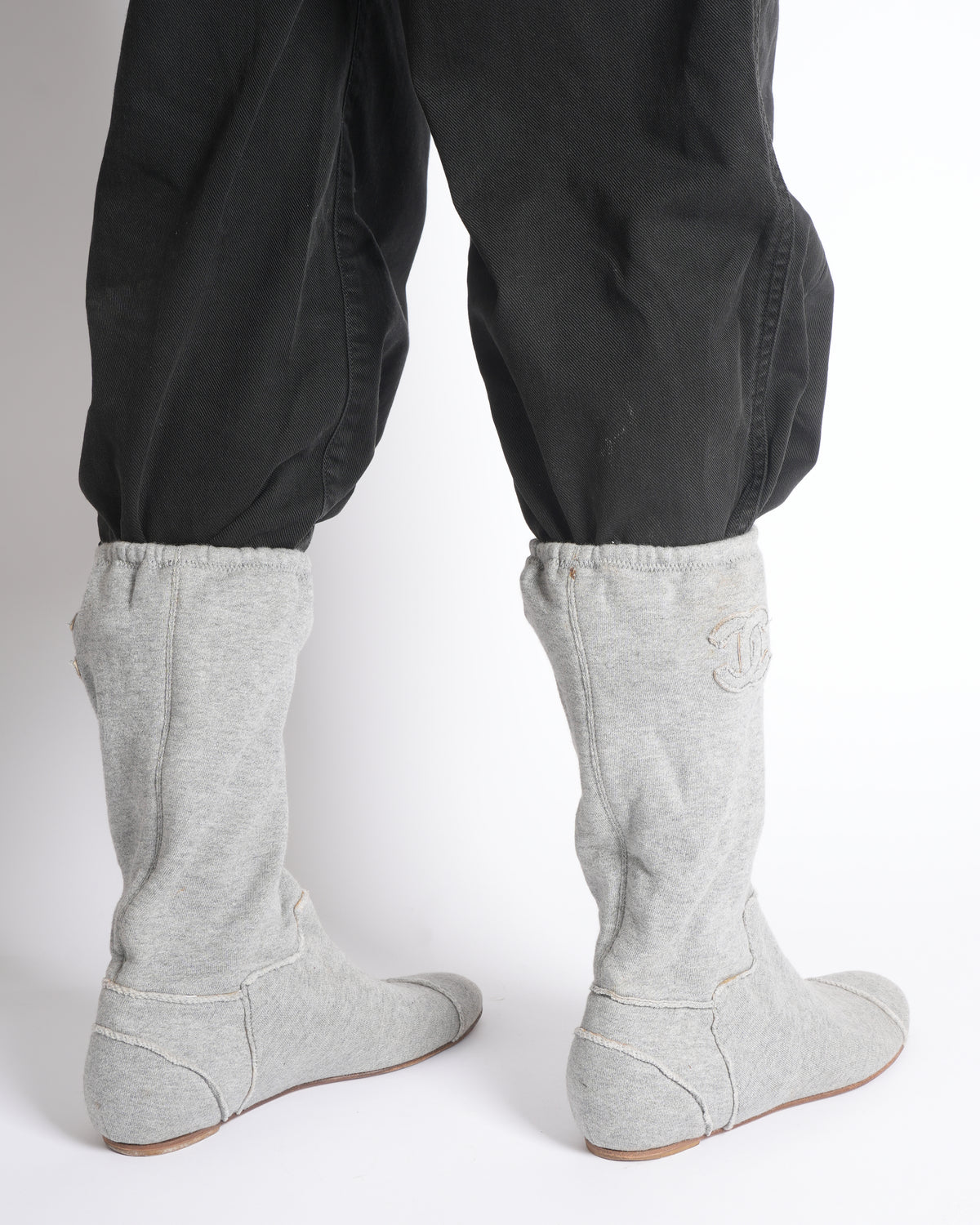 Chanel Cloth Ankle Boots In Grey