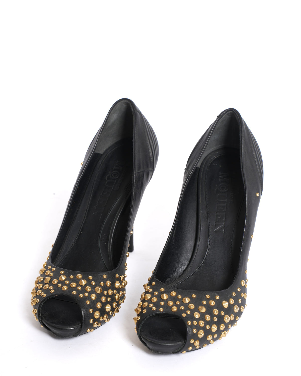 Alexander McQueen Black Studded Peep-Toe Heels