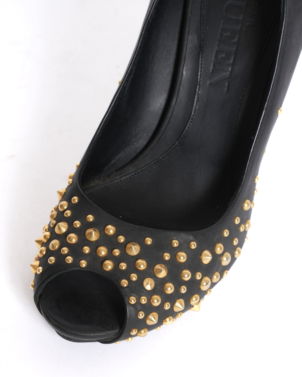 Alexander McQueen Black Studded Peep-Toe Heels