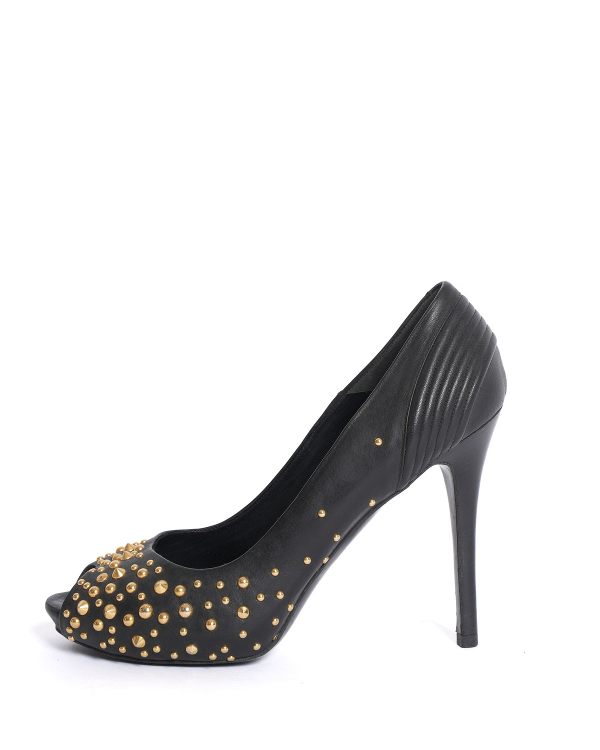 Alexander McQueen Black Studded Peep-Toe Heels