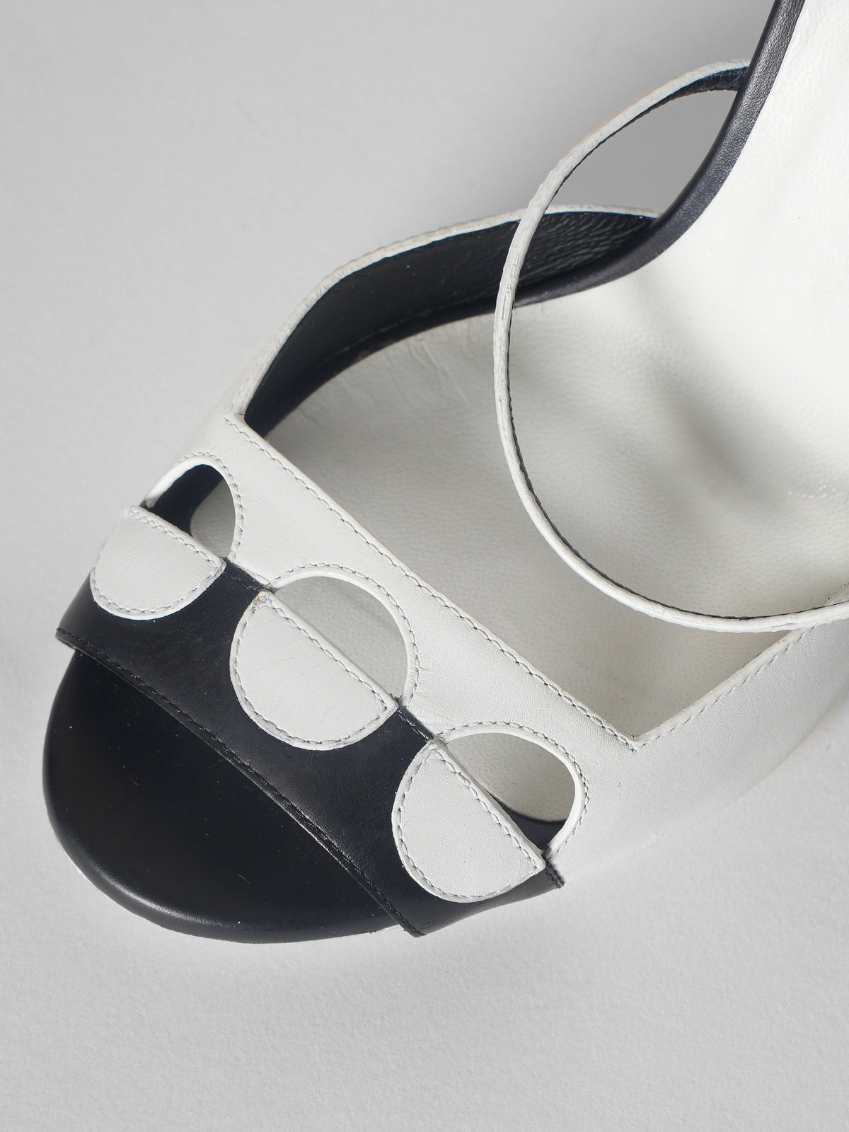 Fendi B/W Leather Ankle Strap Sandals With Polka Detail