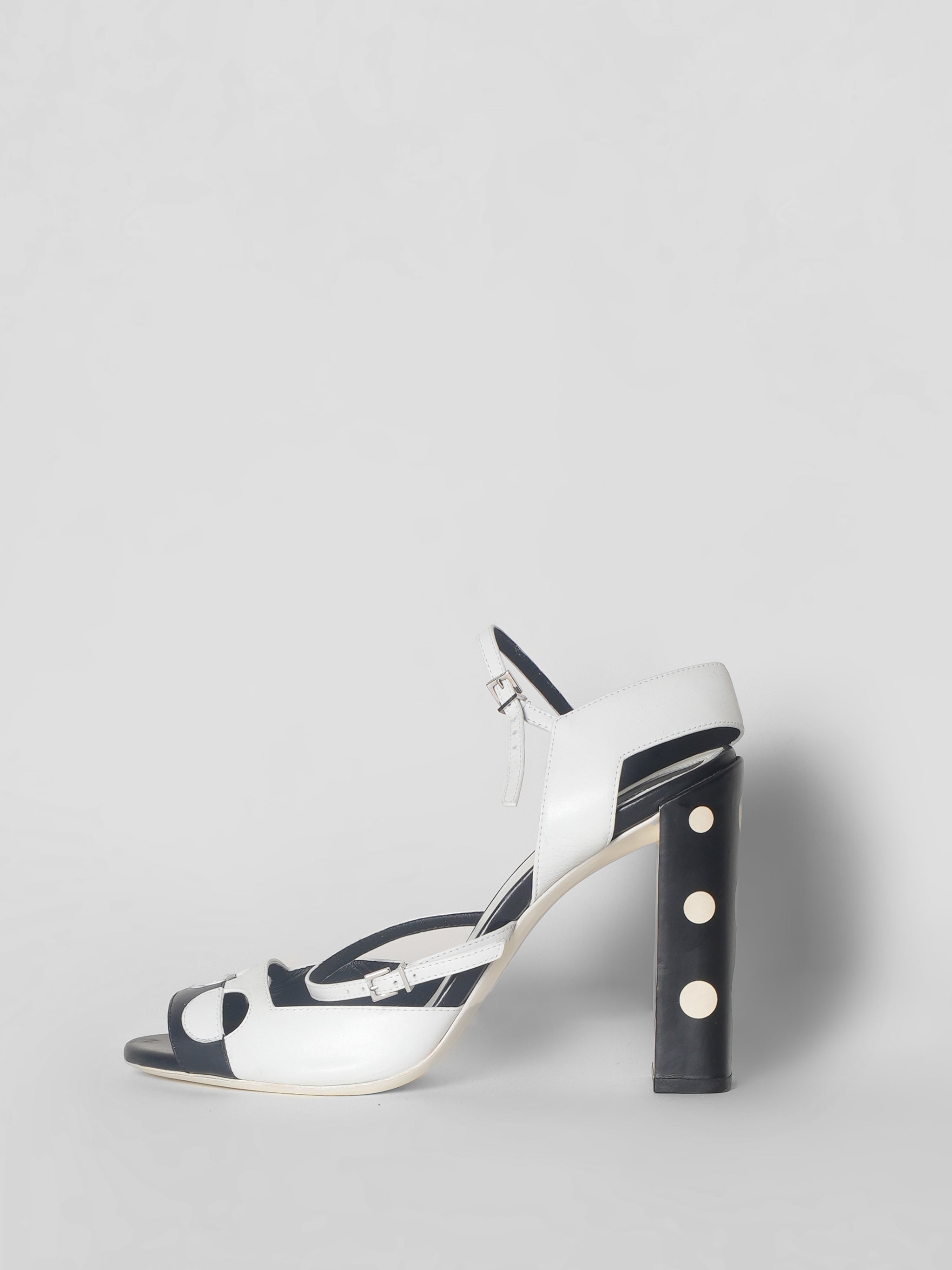 Fendi B/W Leather Ankle Strap Sandals With Polka Detail