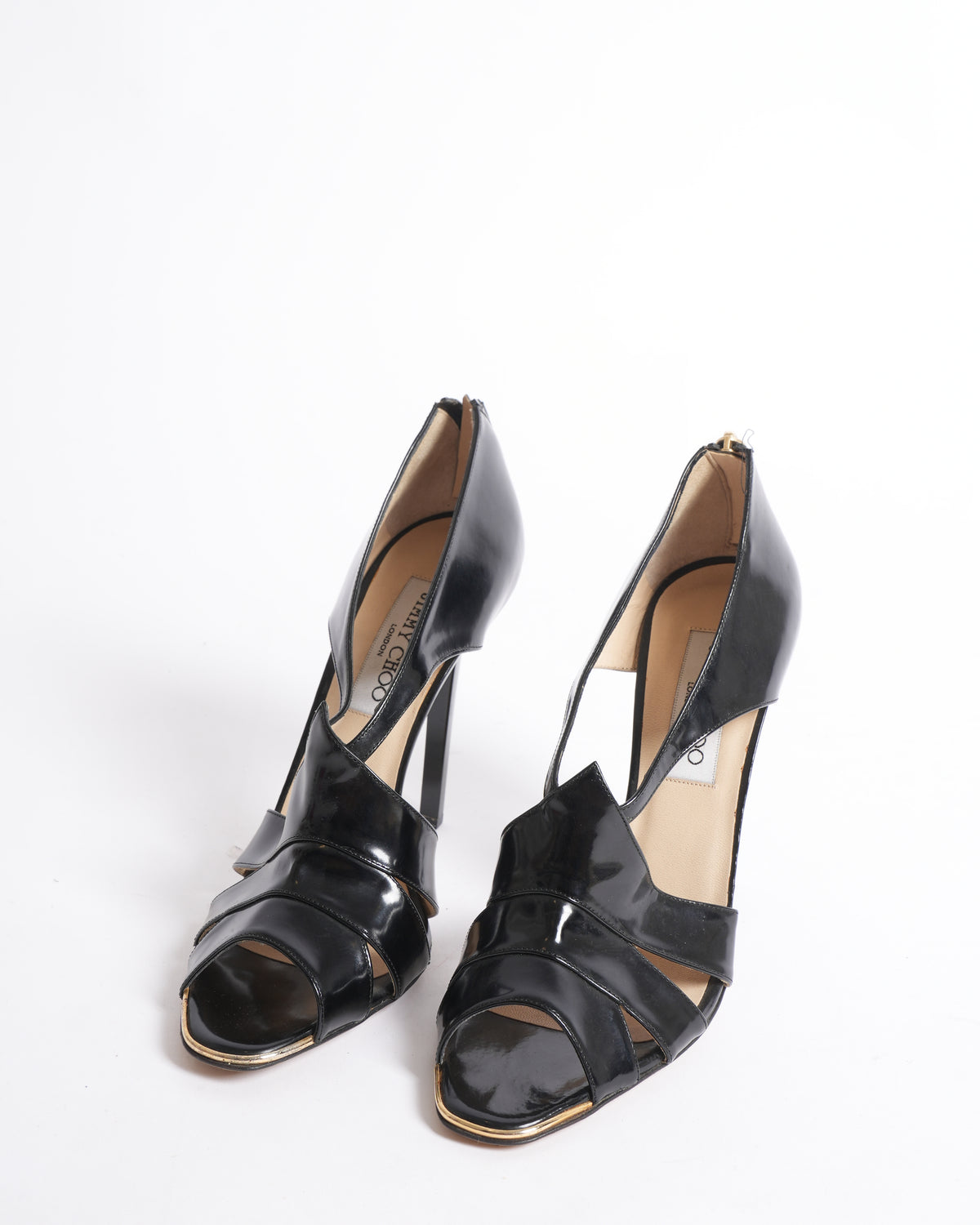 Jimmy choo black leather zip up heels