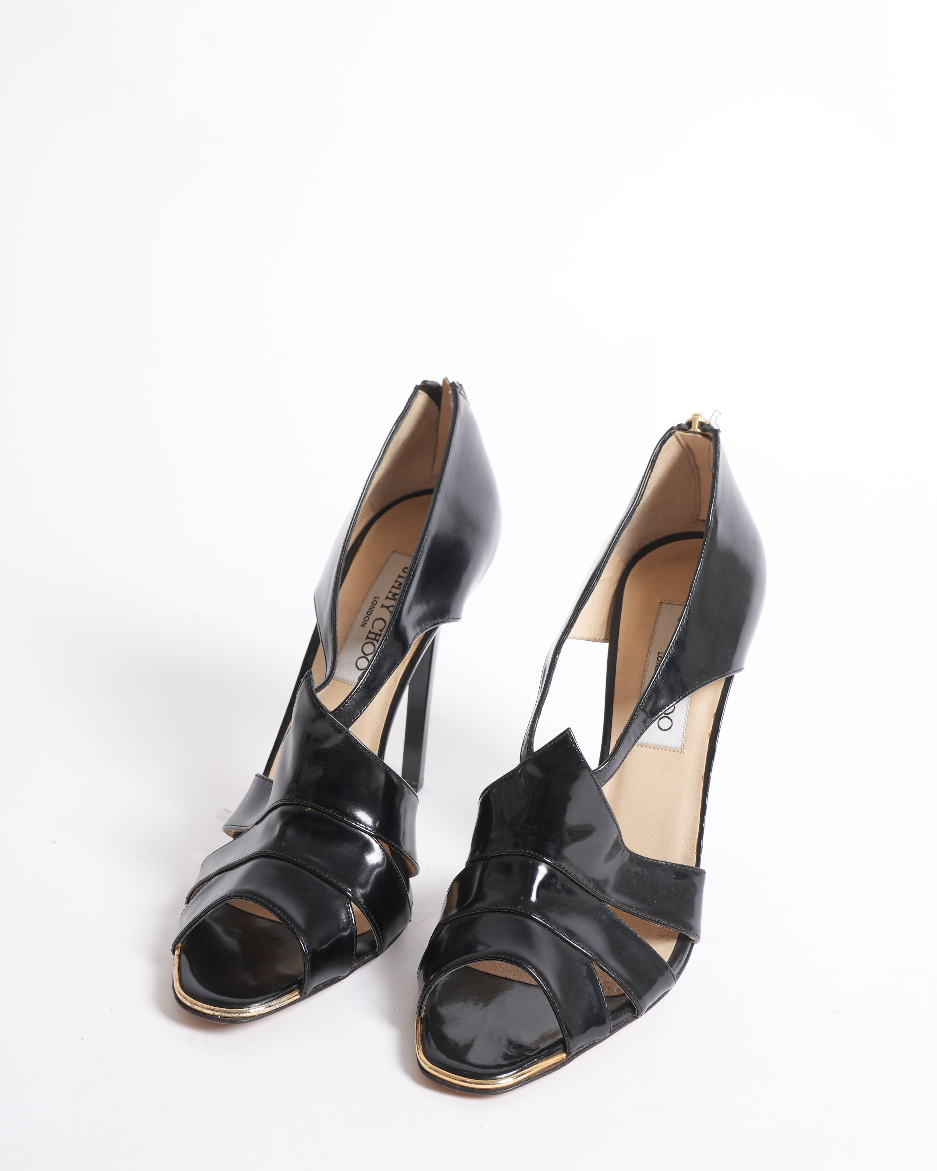 Jimmy choo black leather zip up heels