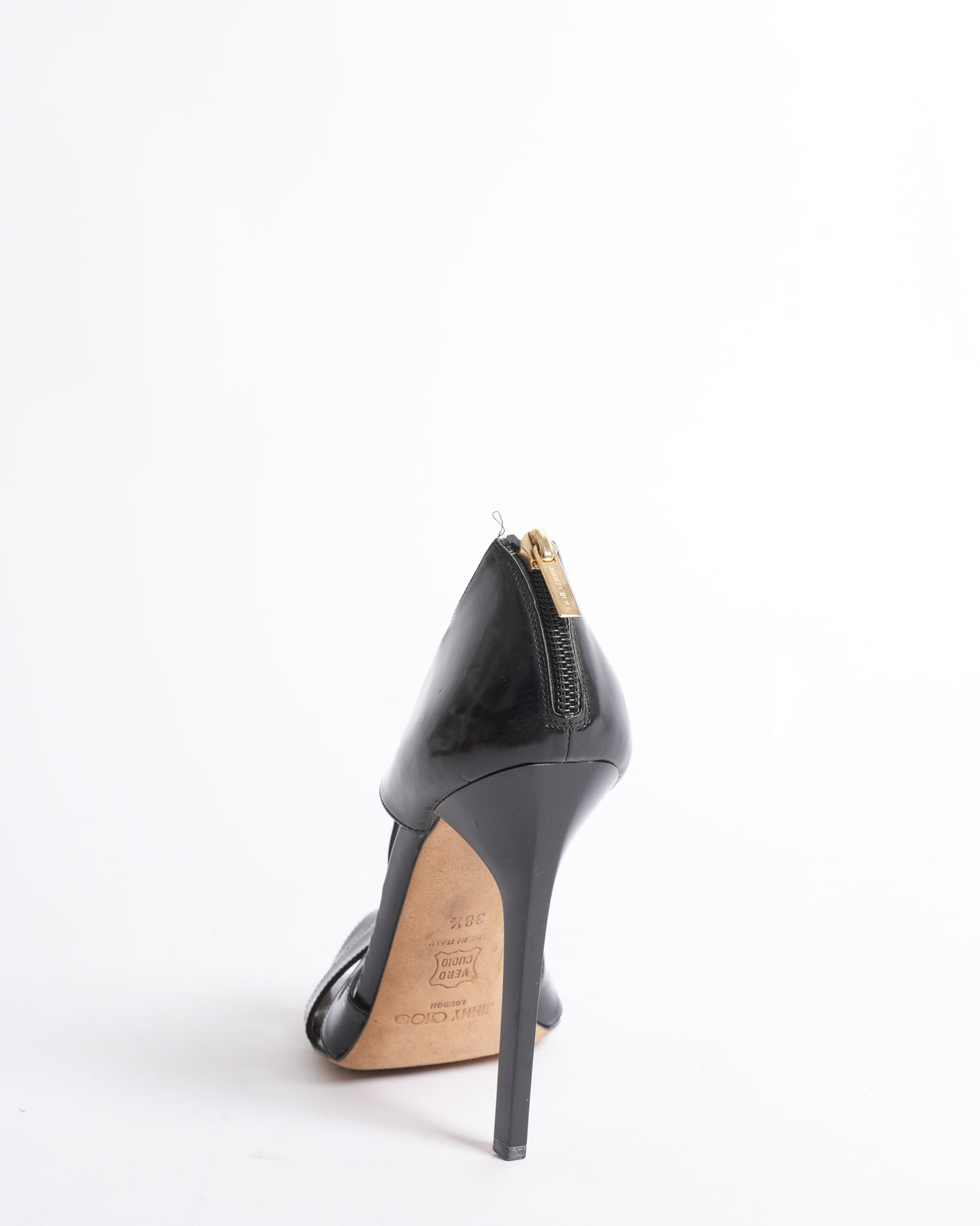 Jimmy choo black leather zip up heels