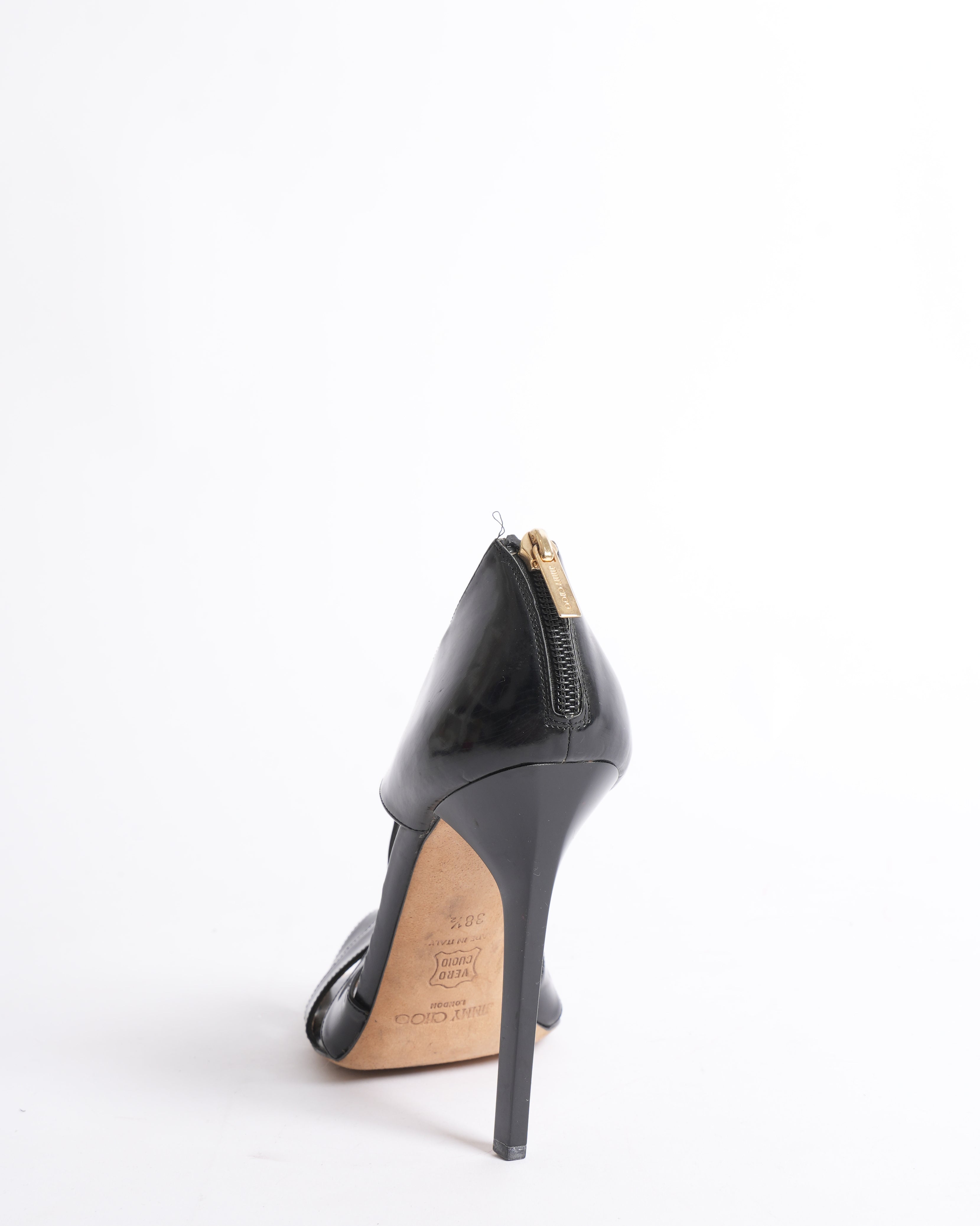Jimmy choo black leather zip up heels
