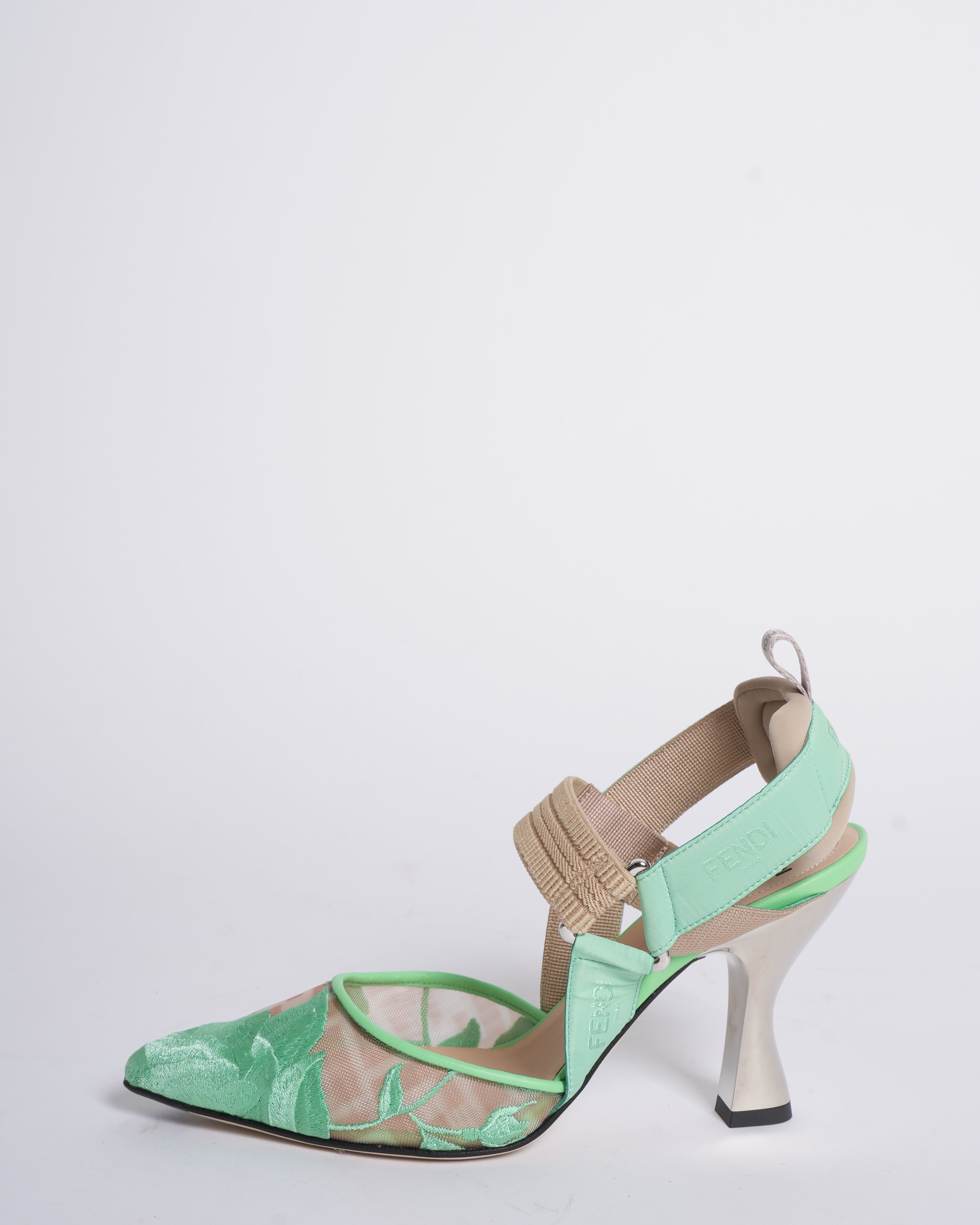 New Fendi colibri matcha green FF mesh slingback