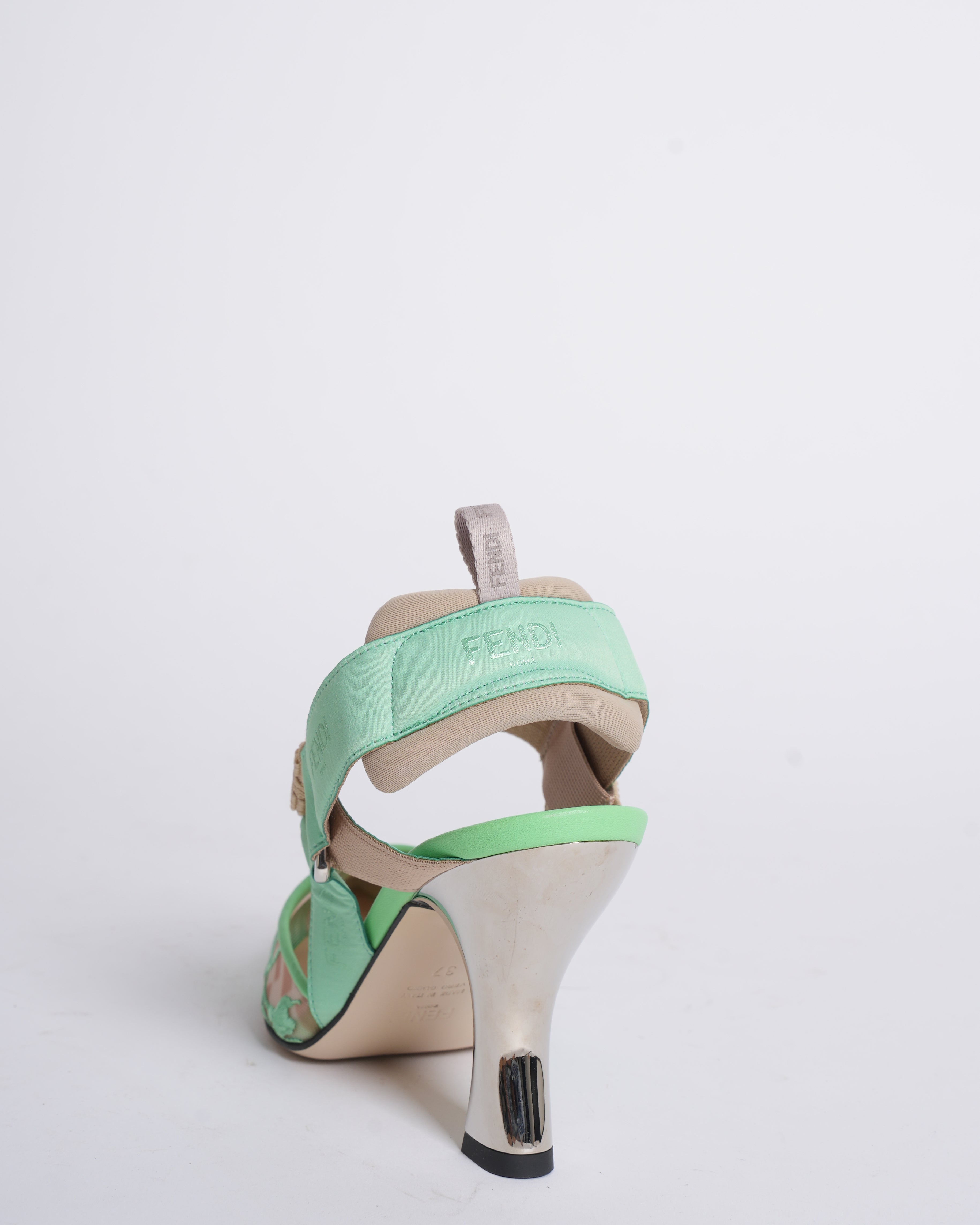 New Fendi colibri matcha green FF mesh slingback