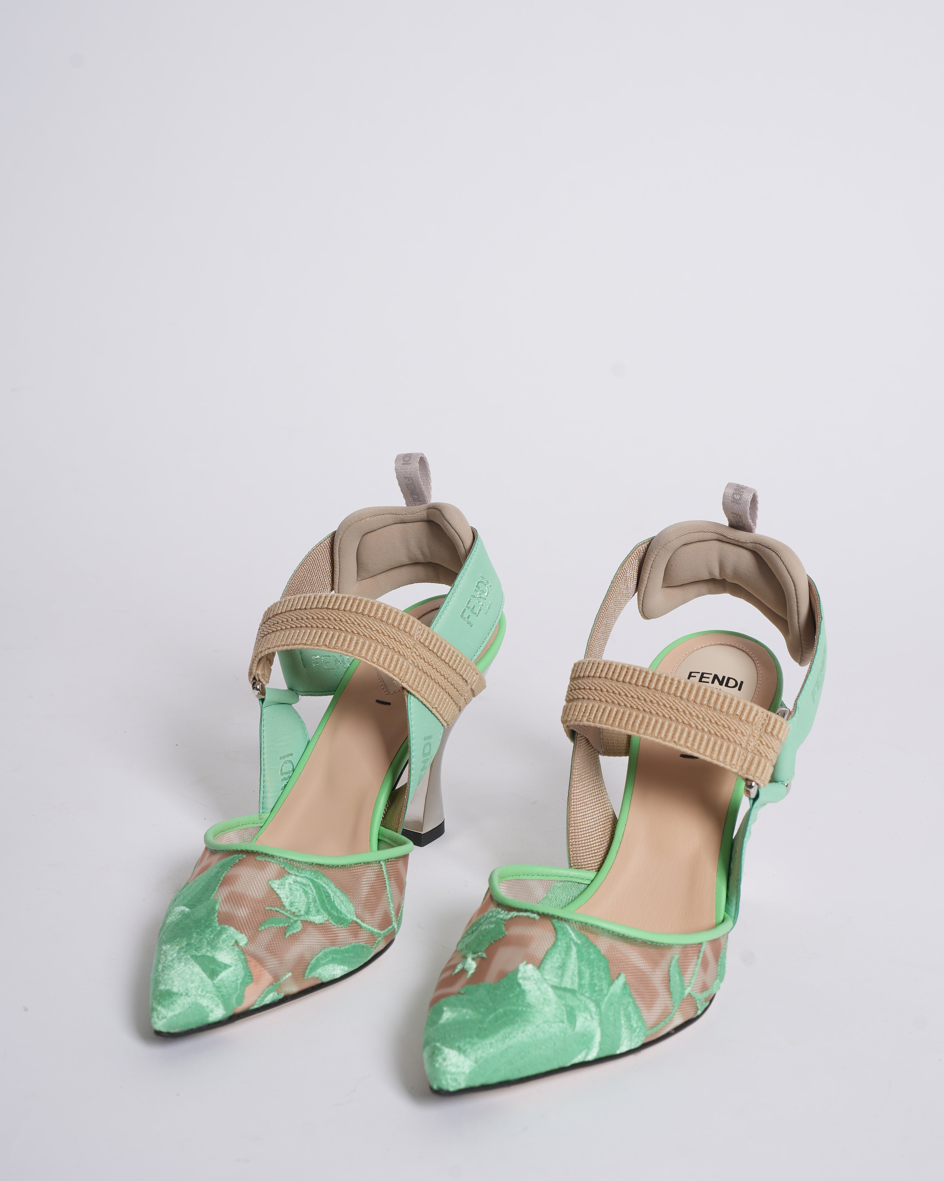 New Fendi colibri matcha green FF mesh slingback