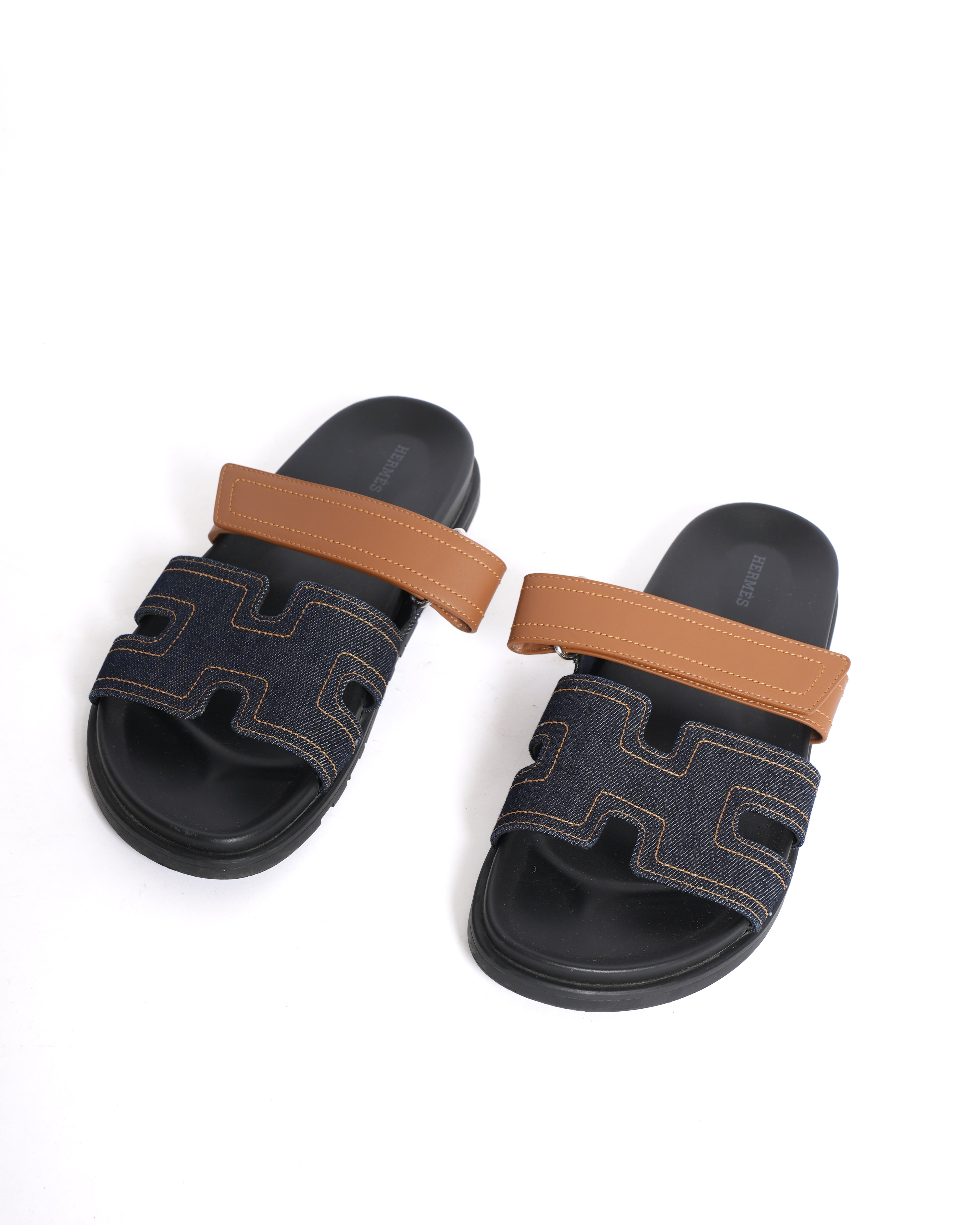 Hermès Men's Chypre Sandals in Denim and Calfskin