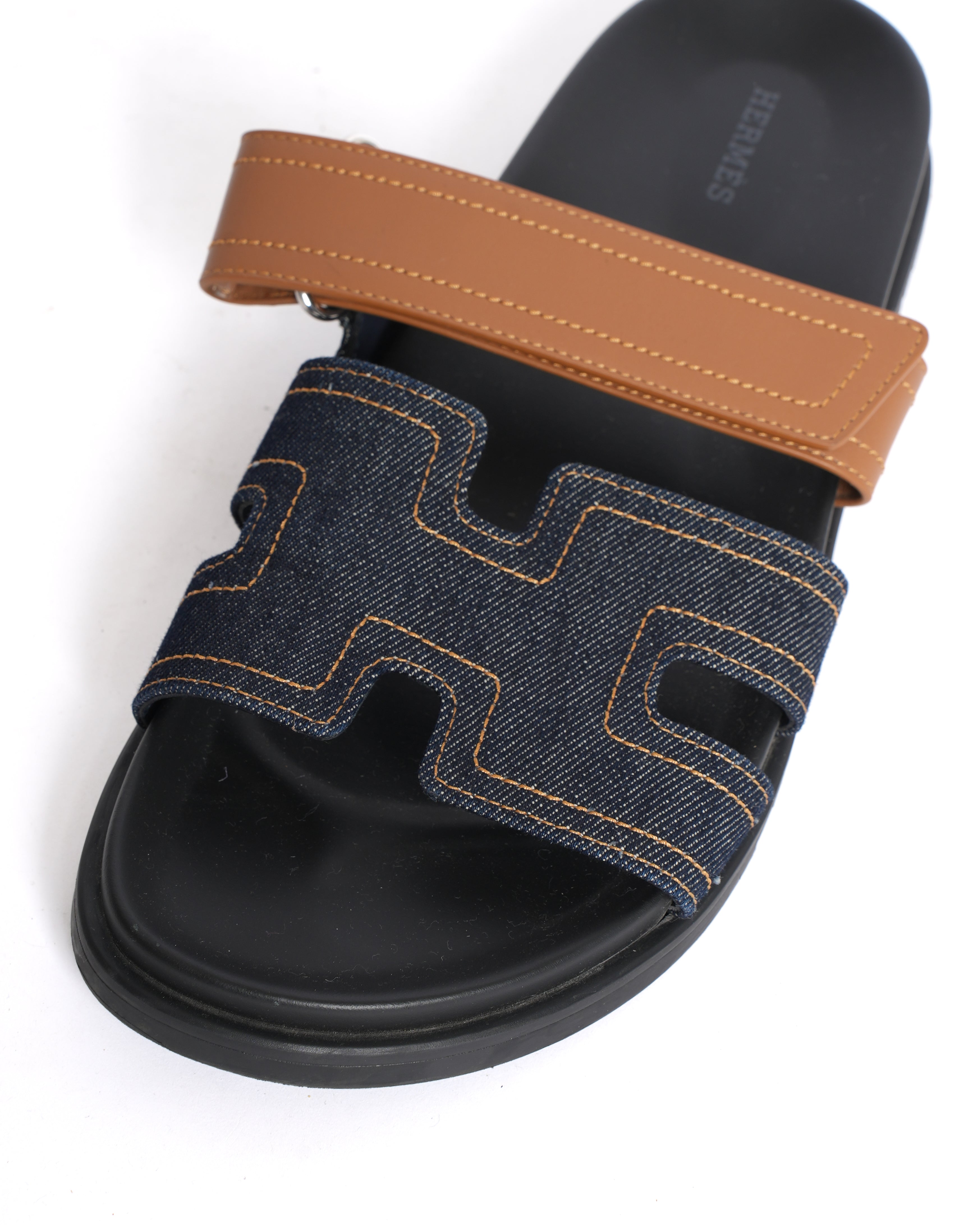 Hermès Men's Chypre Sandals in Denim and Calfskin