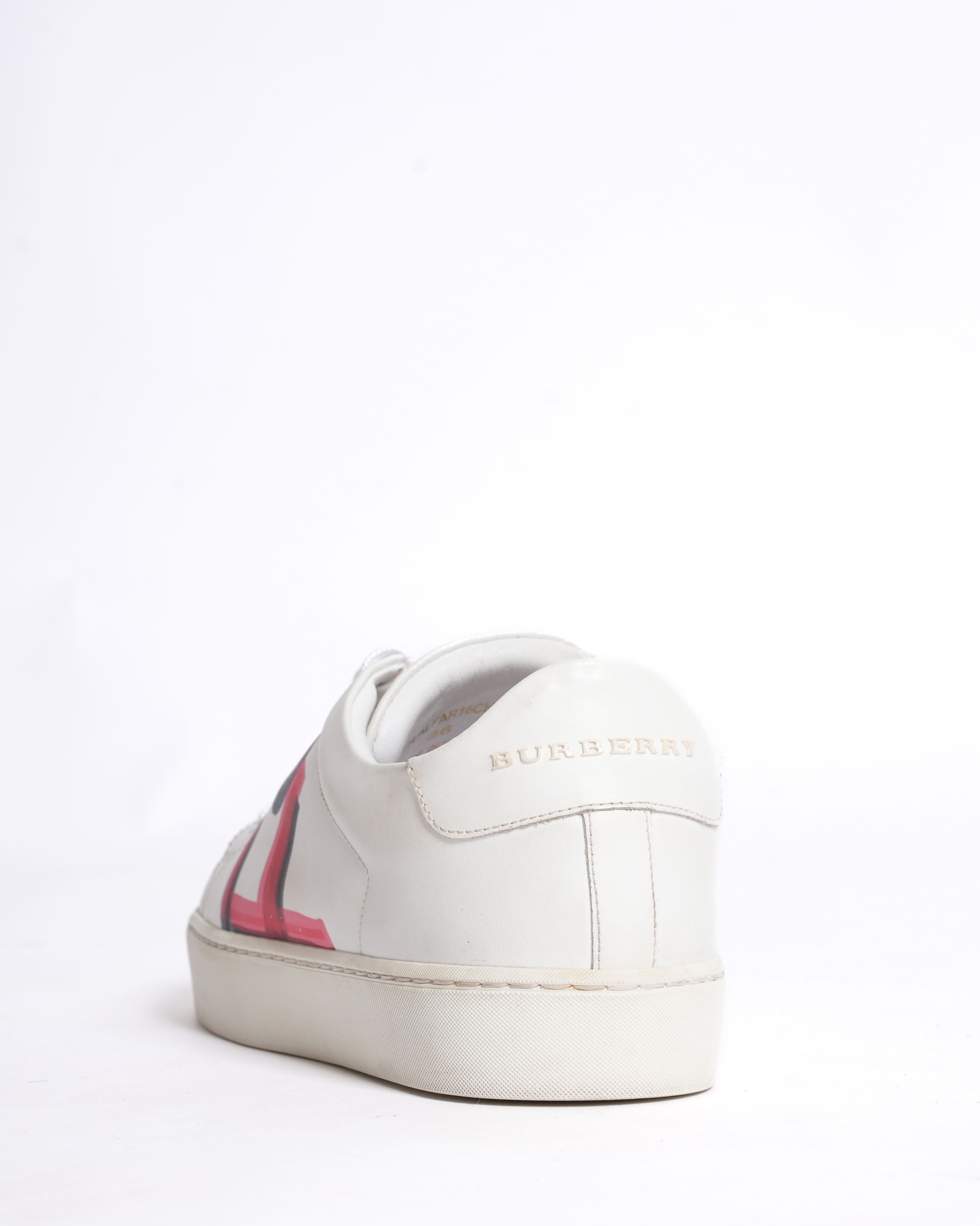 Burberry Graffiti Print Leather Sneakers