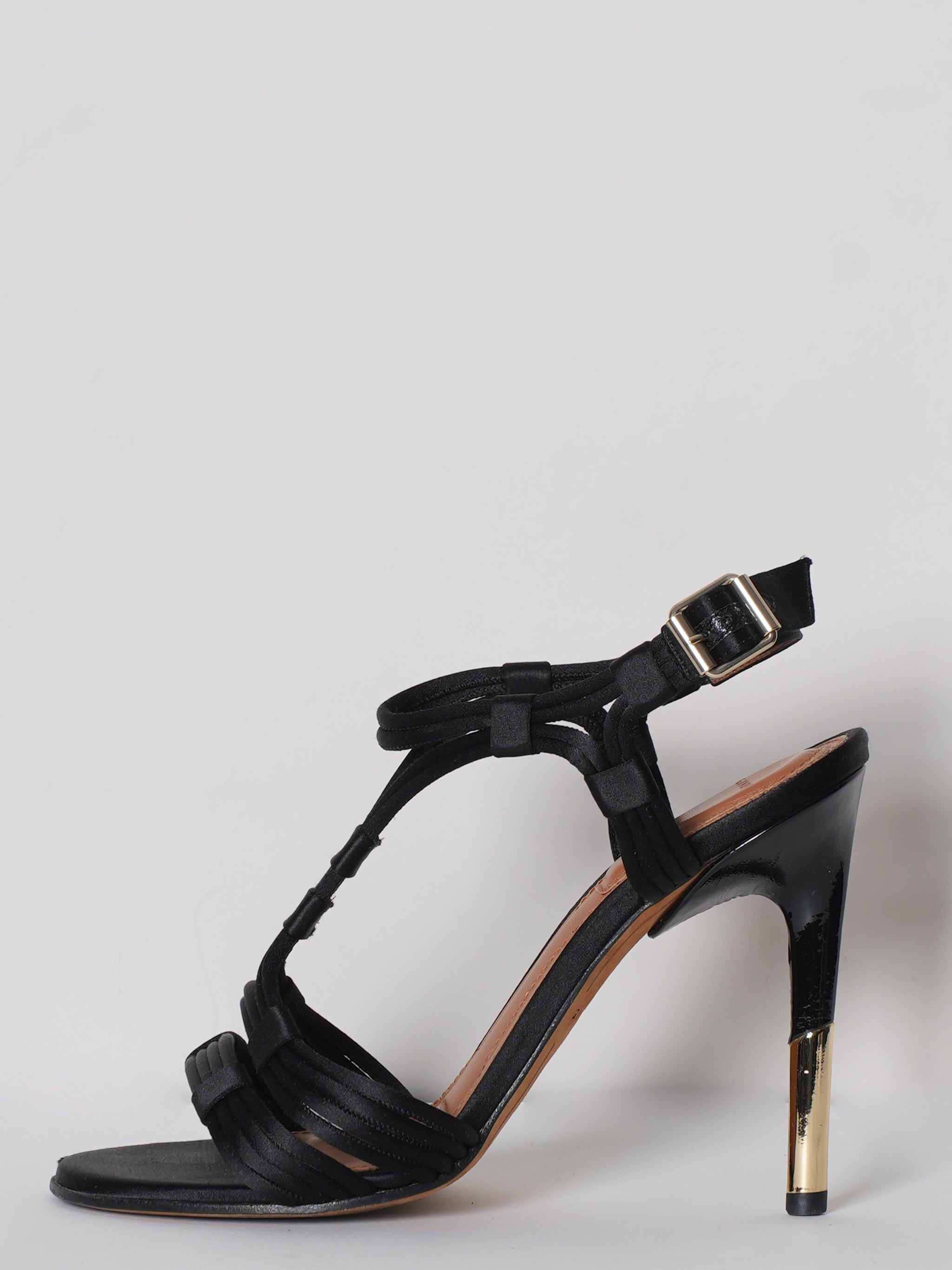 Givenchy Black Satin Finish Ankle Strap Pencil Heels