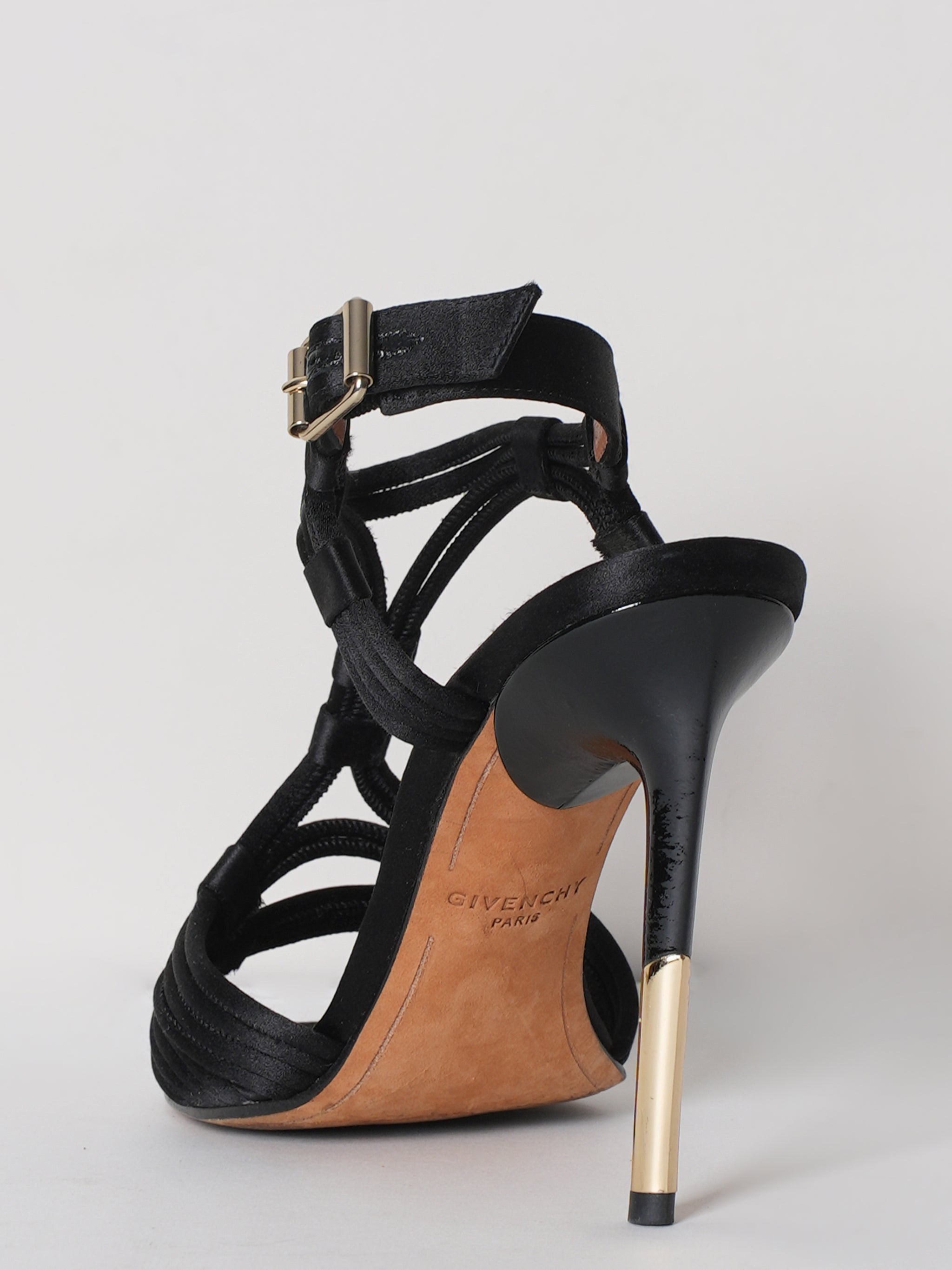 Givenchy Black Satin Finish Ankle Strap Pencil Heels